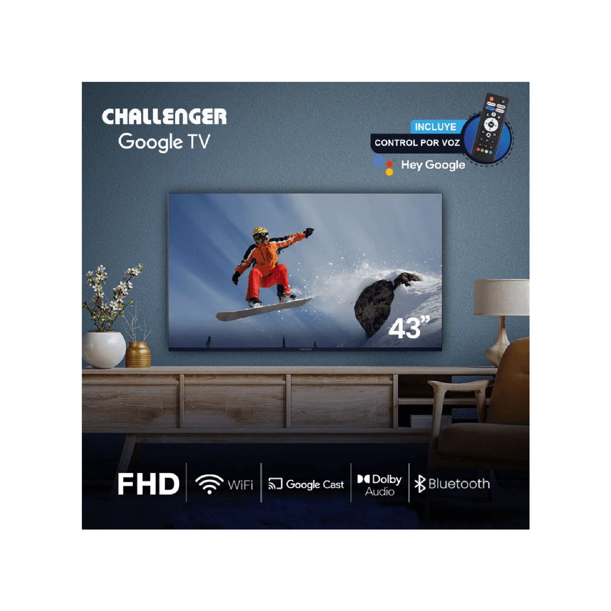 CHALLENGER - Televisor Challenger 43 108 cm Smart TV LED FULL HD GOOGLETV LED43KG90BT2GOOGLETV