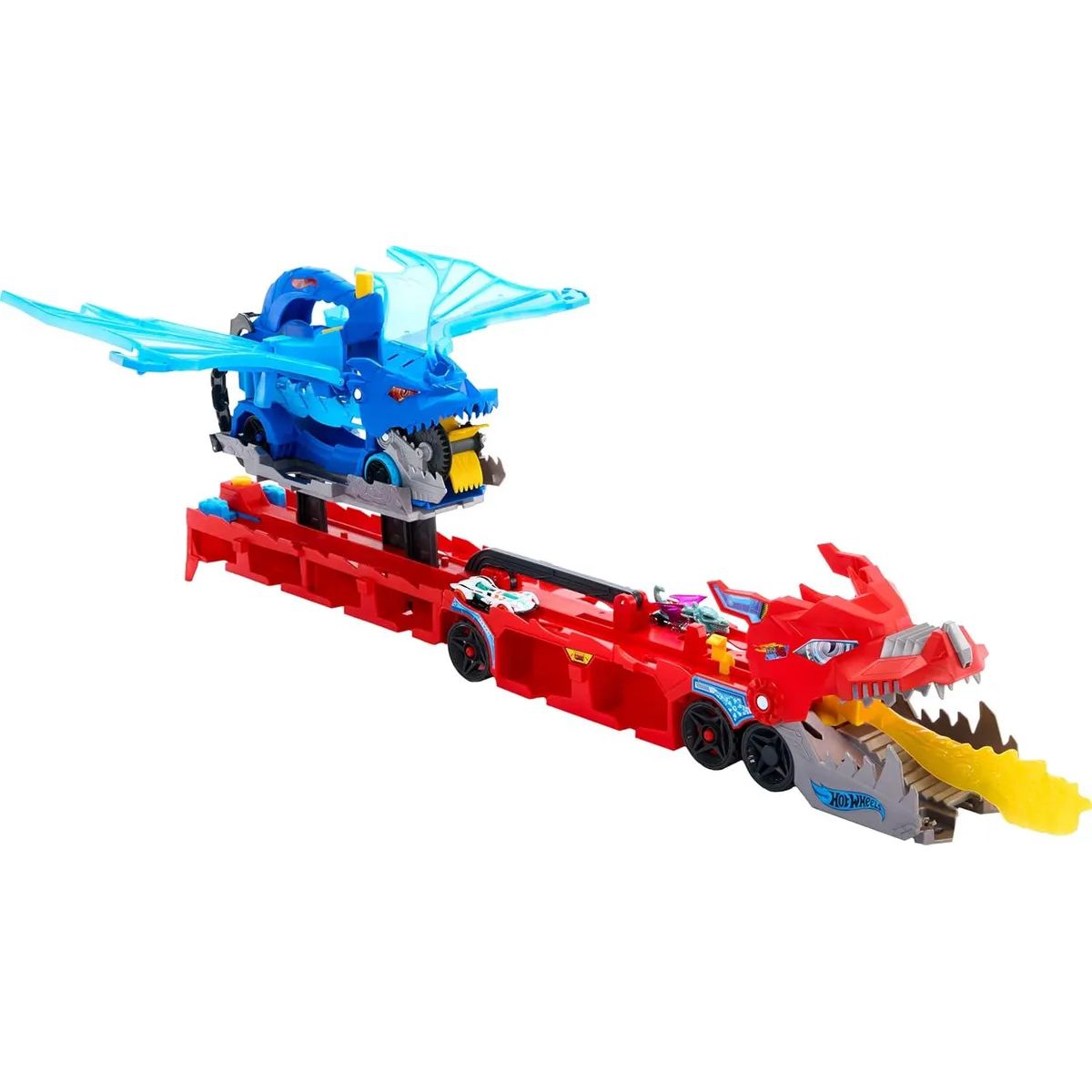HOT WHEELS - Hot Wheels City Toy Car Track Set Dual Dragon Transporter Azul