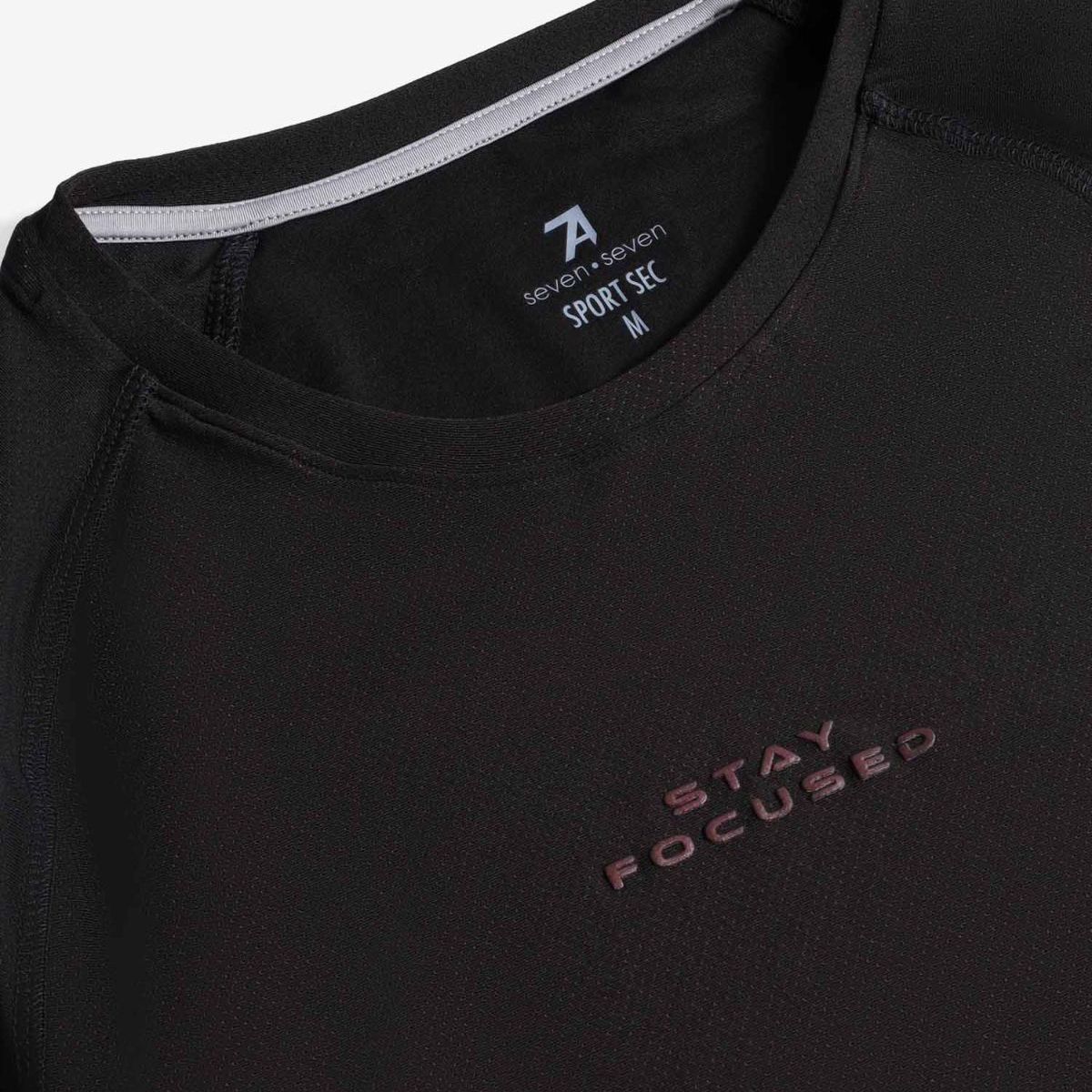 SEVEN SEVEN - Camiseta Deportiva Texturizada  Para Hombre Negro Seven Seven