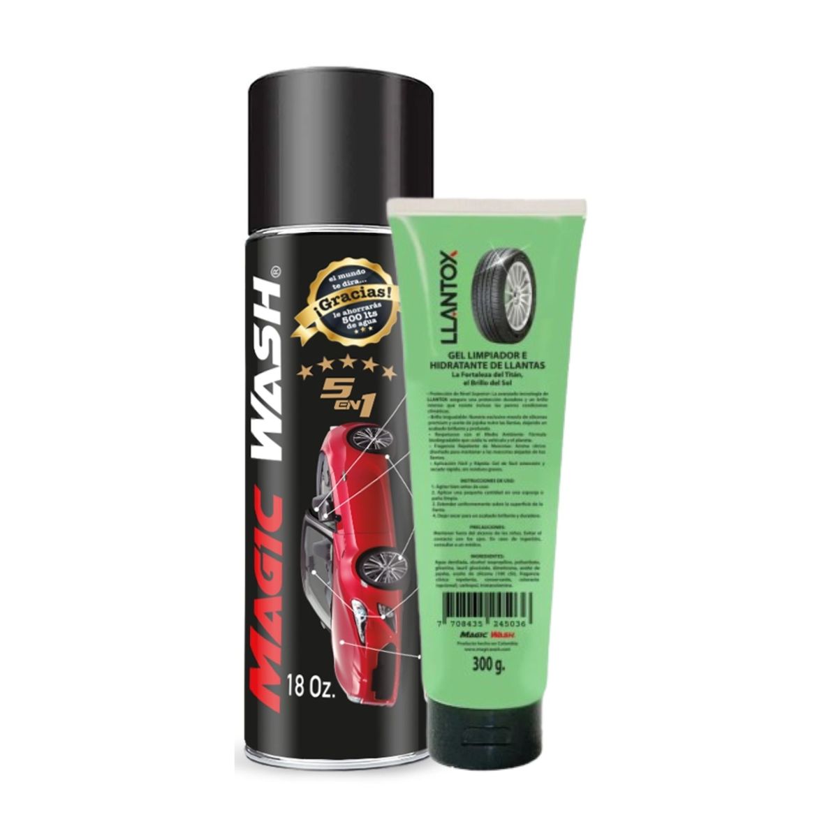 MAGIC WASH - Lavado en Seco 5en1 + Gel Limpiador e hidratante de Llantas LLANTOX