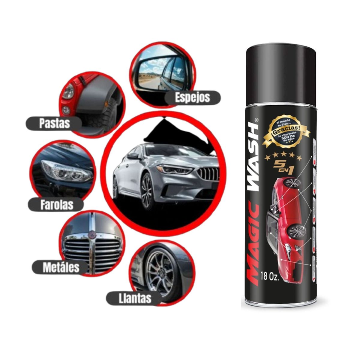 MAGIC WASH - Lavado en Seco 5en1 + Gel Limpiador e hidratante de Llantas LLANTOX