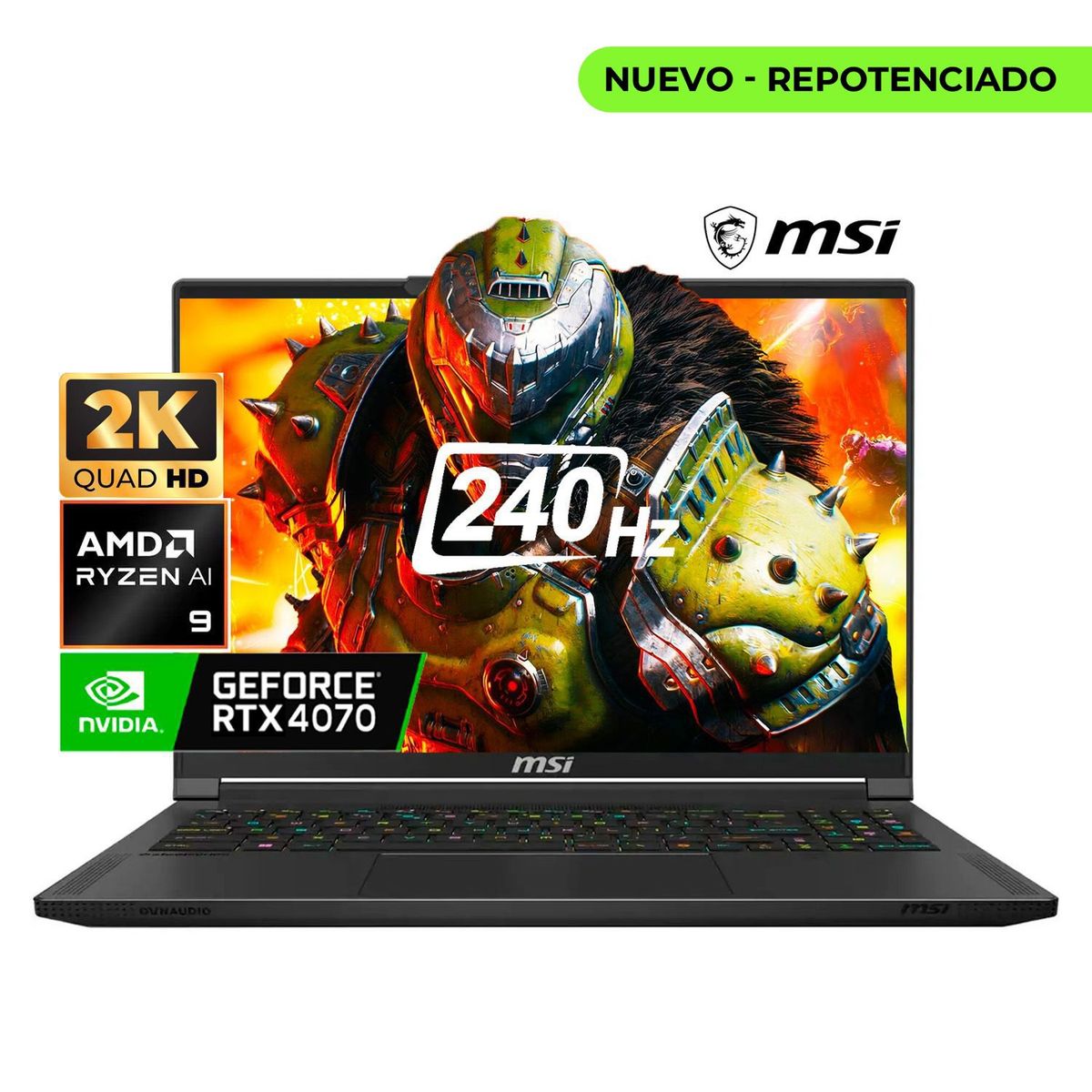 MSI - Computador Portátil Gamer MSI STEALTH A16 AMD RYZEN 9 AI 32/1TB RTX 4070 8 GB 16" 2K 240HZ.