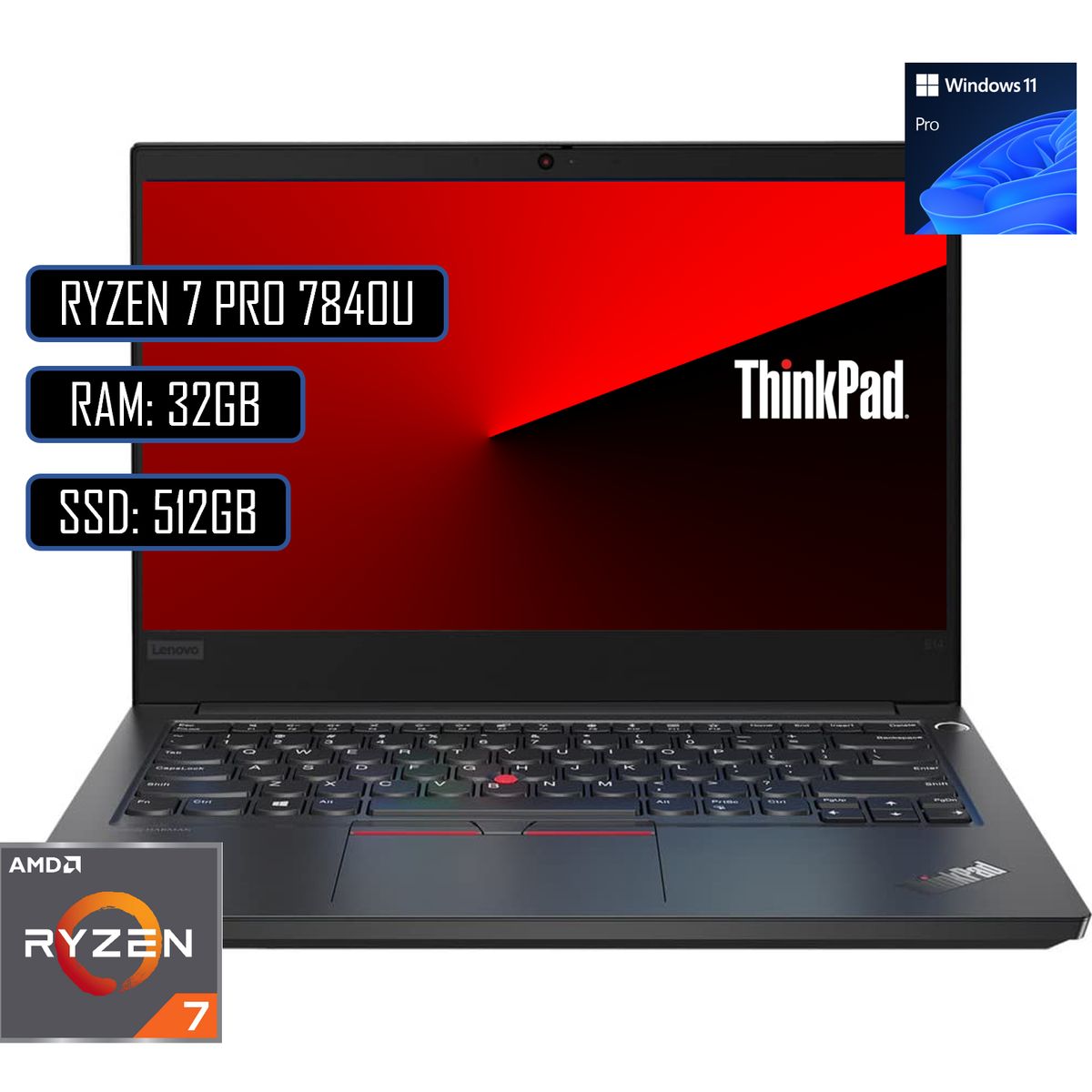 LENOVO - PORTATIL THINKPAD T14 AMD RYZEN 7 PRO 7840U RAM 32GB DDR5 - 512GB M.2 SSD 14" WIN 11 PRO