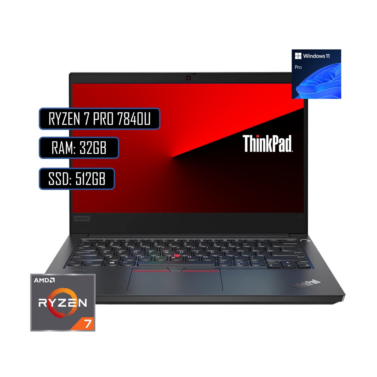 LENOVO - PORTATIL THINKPAD T14 AMD RYZEN 7 PRO 7840U RAM 32GB DDR5 - 512GB M.2 SSD 14" WIN 11 PRO