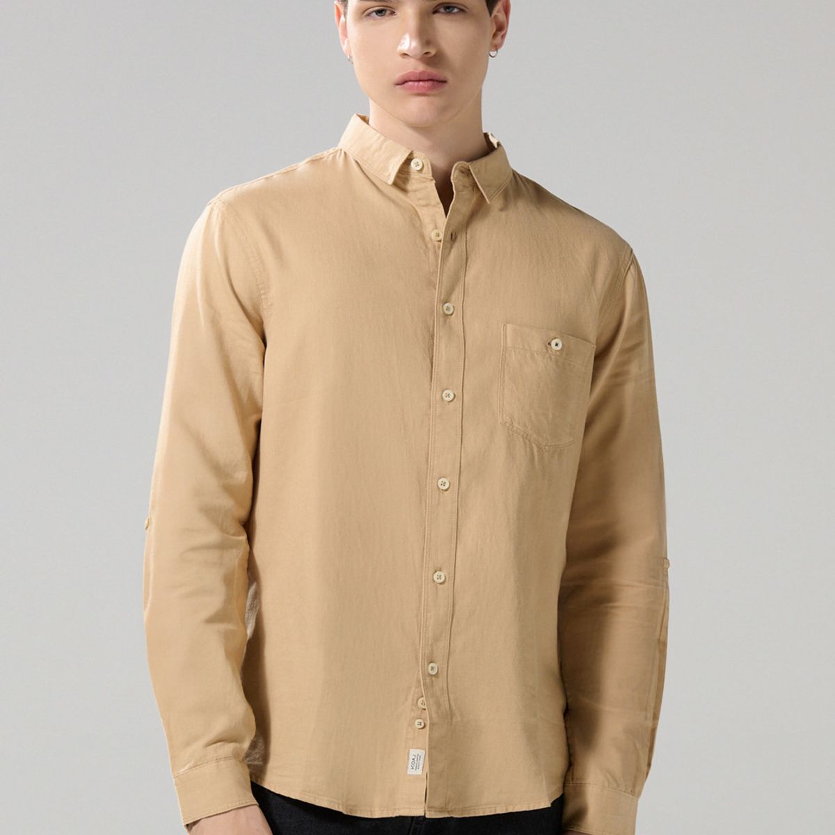 KOAJ - KOAJ Camisa cuello sport collar unicolor en algodón con bol Hombre