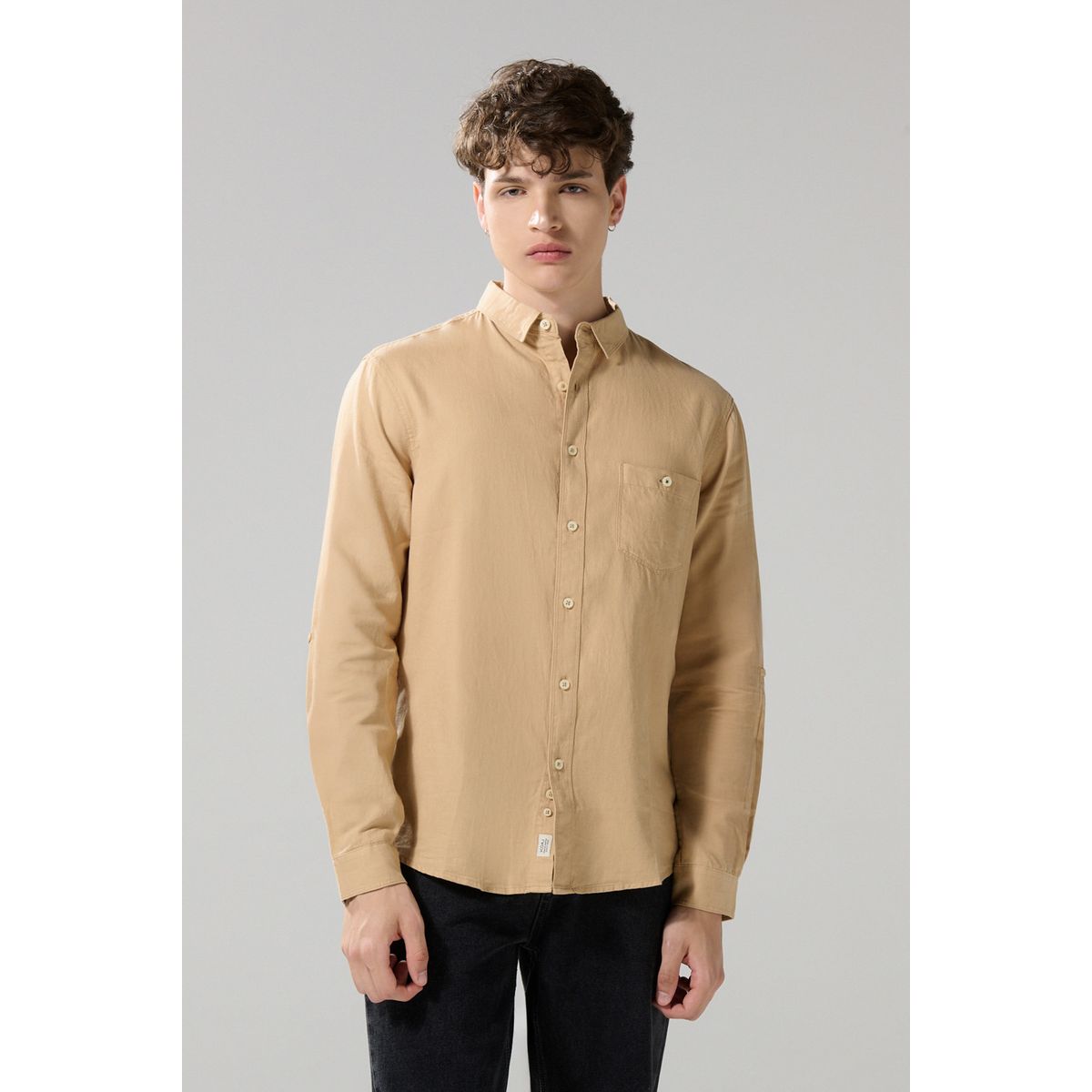 KOAJ - KOAJ Camisa cuello sport collar unicolor en algodón con bol Hombre