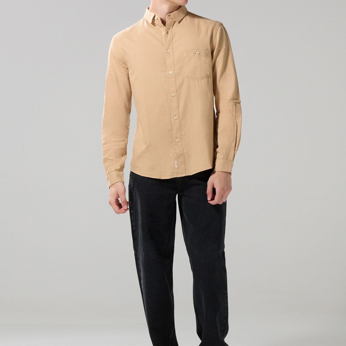 KOAJ - KOAJ Camisa cuello sport collar unicolor en algodón con bol Hombre