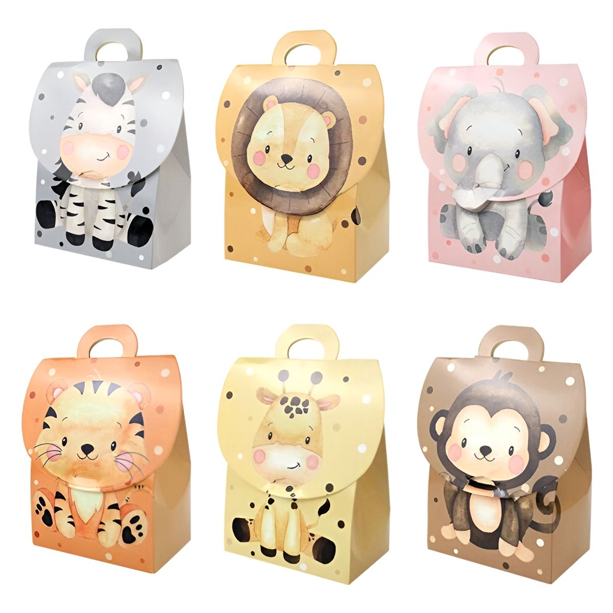 GENERICO - Cajas De Regalo Animales Selva X6 Fiestas Recordatorios