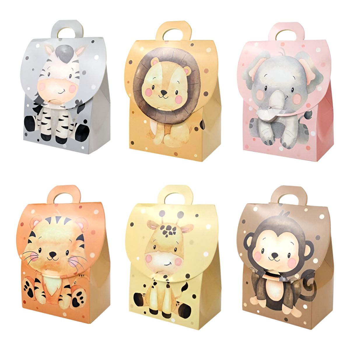 GENERICO - Cajas De Regalo Animales Selva X6 Fiestas Recordatorios