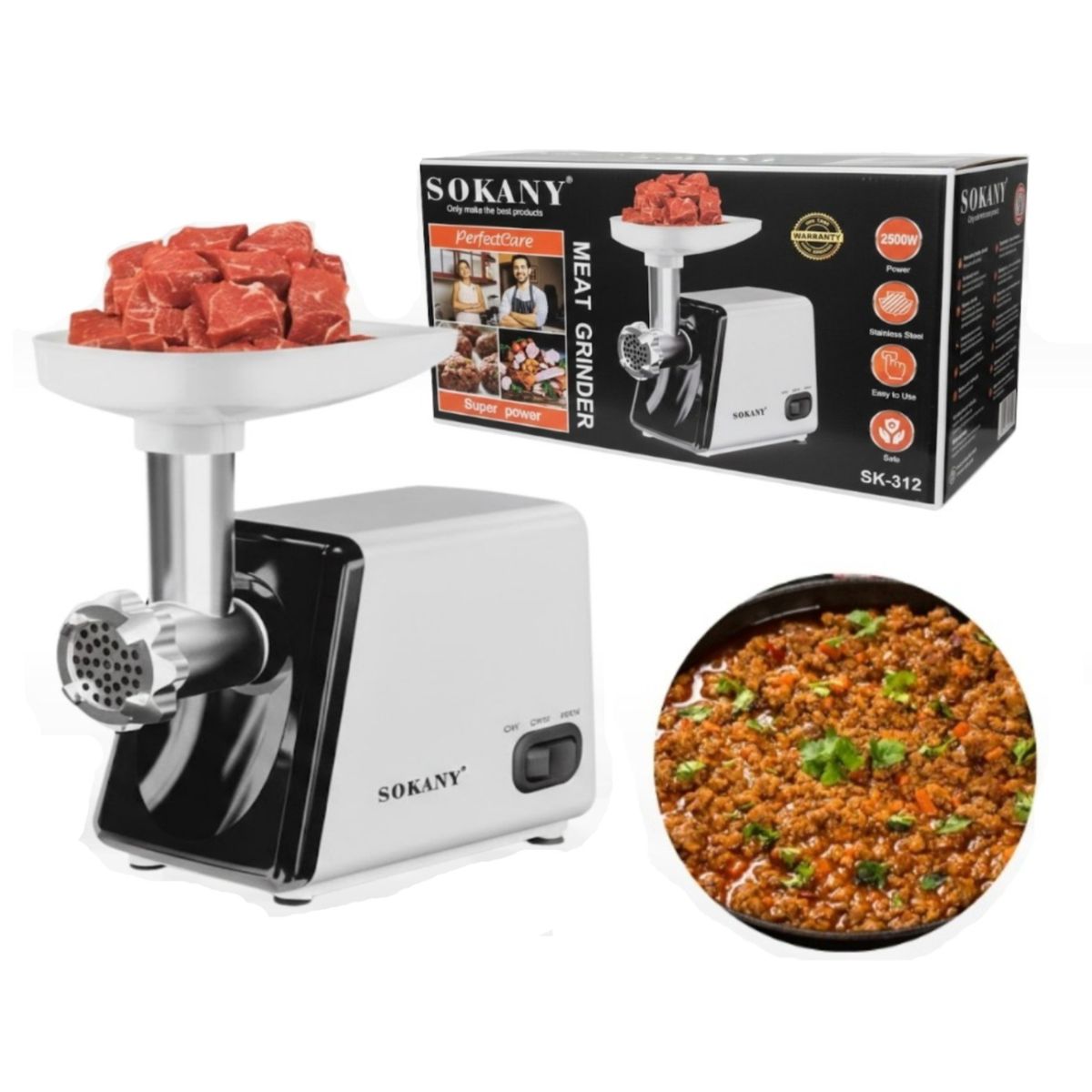 SOKANY - Molino De Carne Multifuncional De 2500 W Con Accesorios