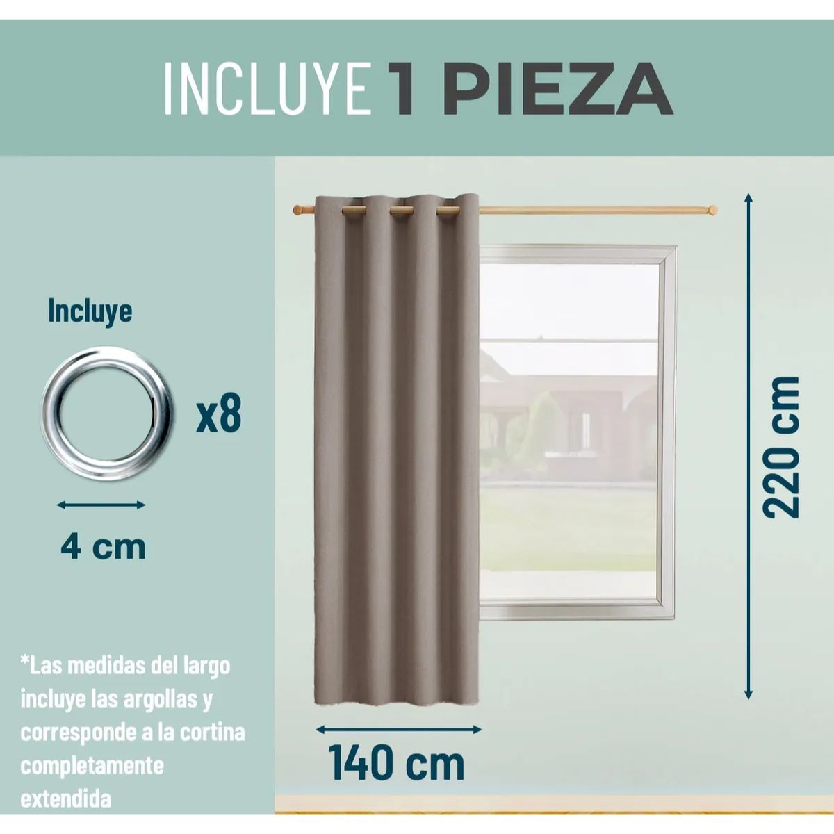 GENERICO - Cortina Semi Blackout Un Paño 140 X 220 Cm Aislante Color Beige