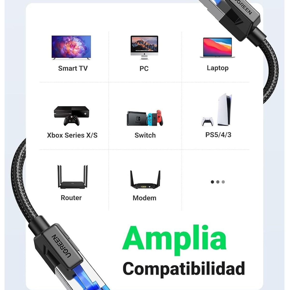 UGREEN - Cable Ethernet Cat 8 RJ45 Alta Velocidad 40 Gbps 2000 MHz Compatible PC Router Consolas 3 Metros