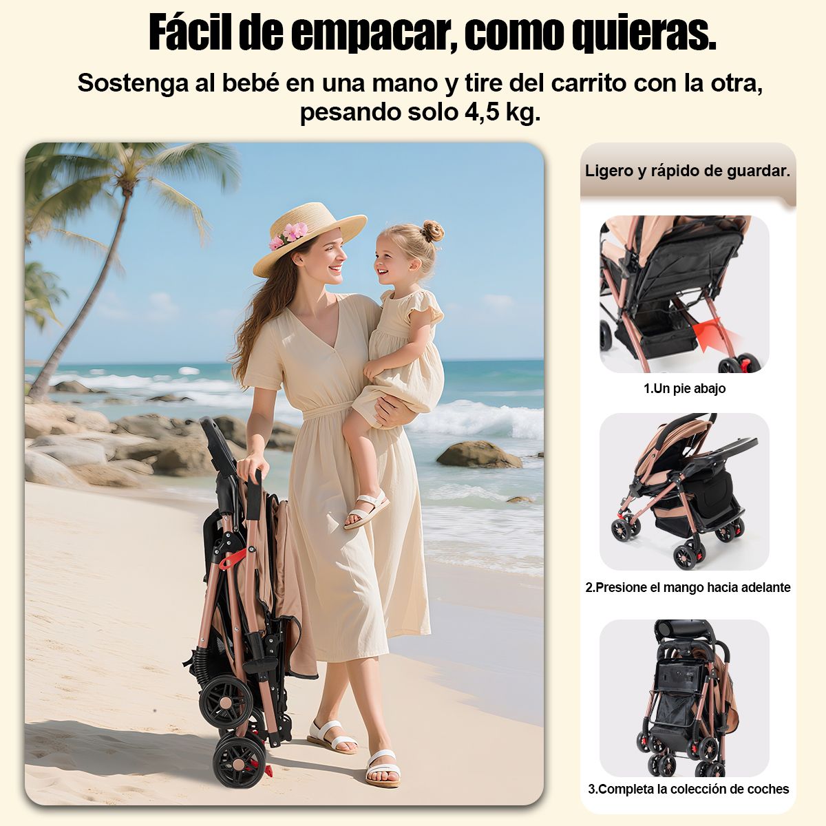 BEBESIT - COCHE CARRIOLA PARA BEBES REVERSIBLE TIPO MOISES MODELO 2026 COLOR GRIS