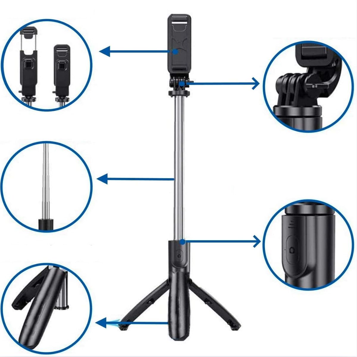 GENERICO - Trípode Palo Selfie Stick Con Bluetooth Control Remoto Q07