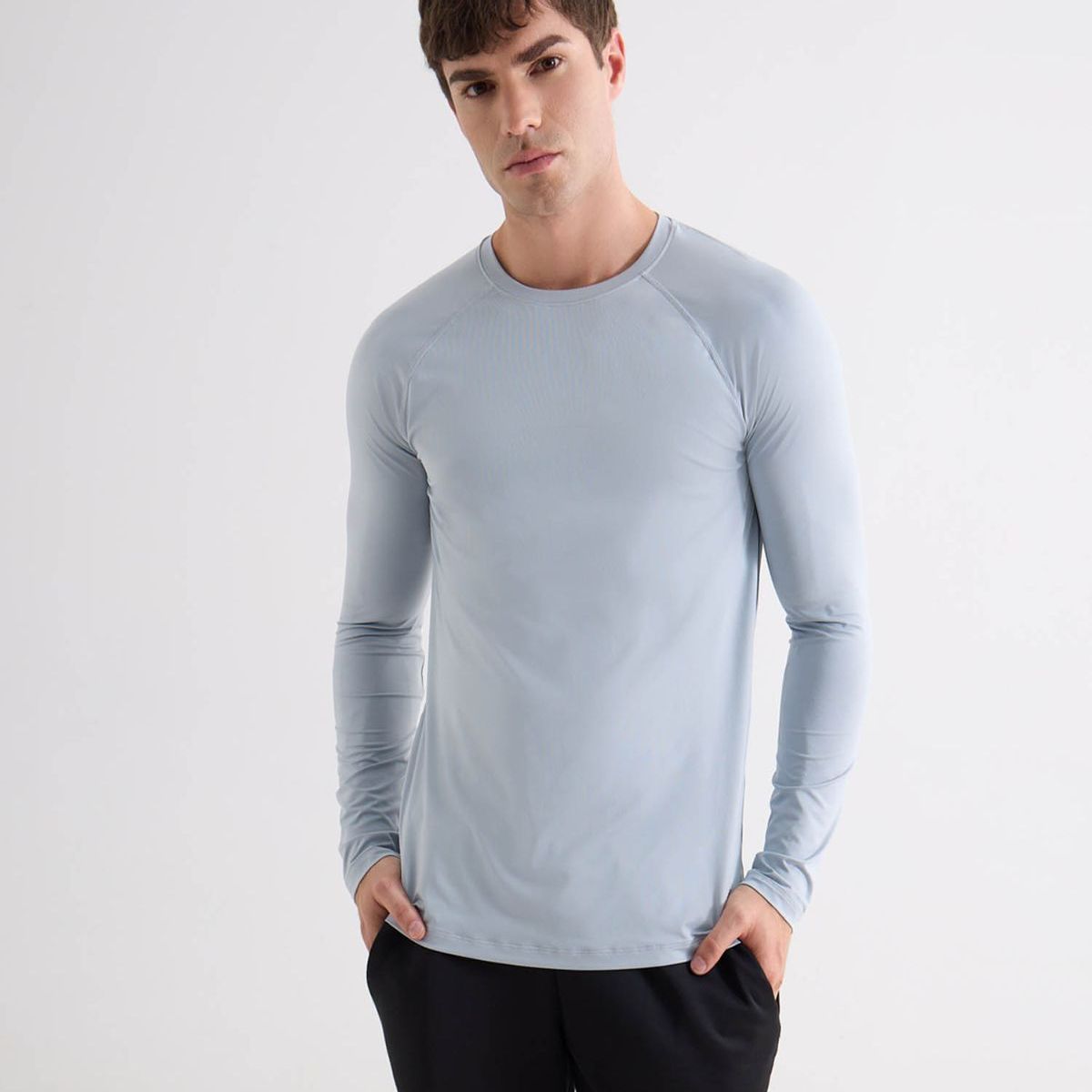 SEVEN SEVEN - Camiseta Deportiva Manga Larga  Para Hombre Gris Seven Seven