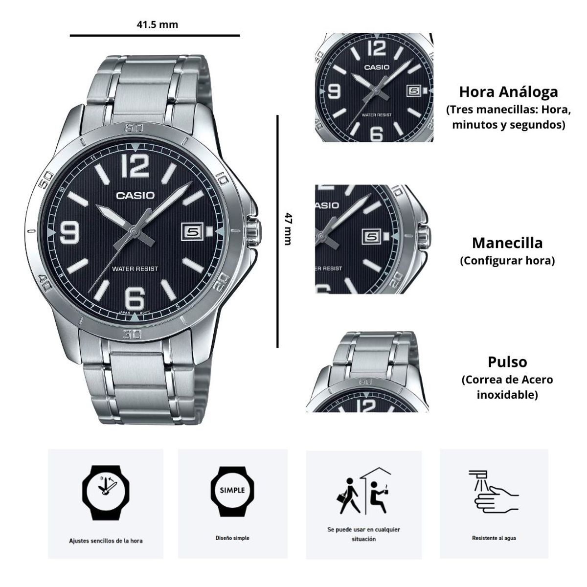 CASIO - Reloj Casio MTP-V004D-1B2 Diseño Elegante