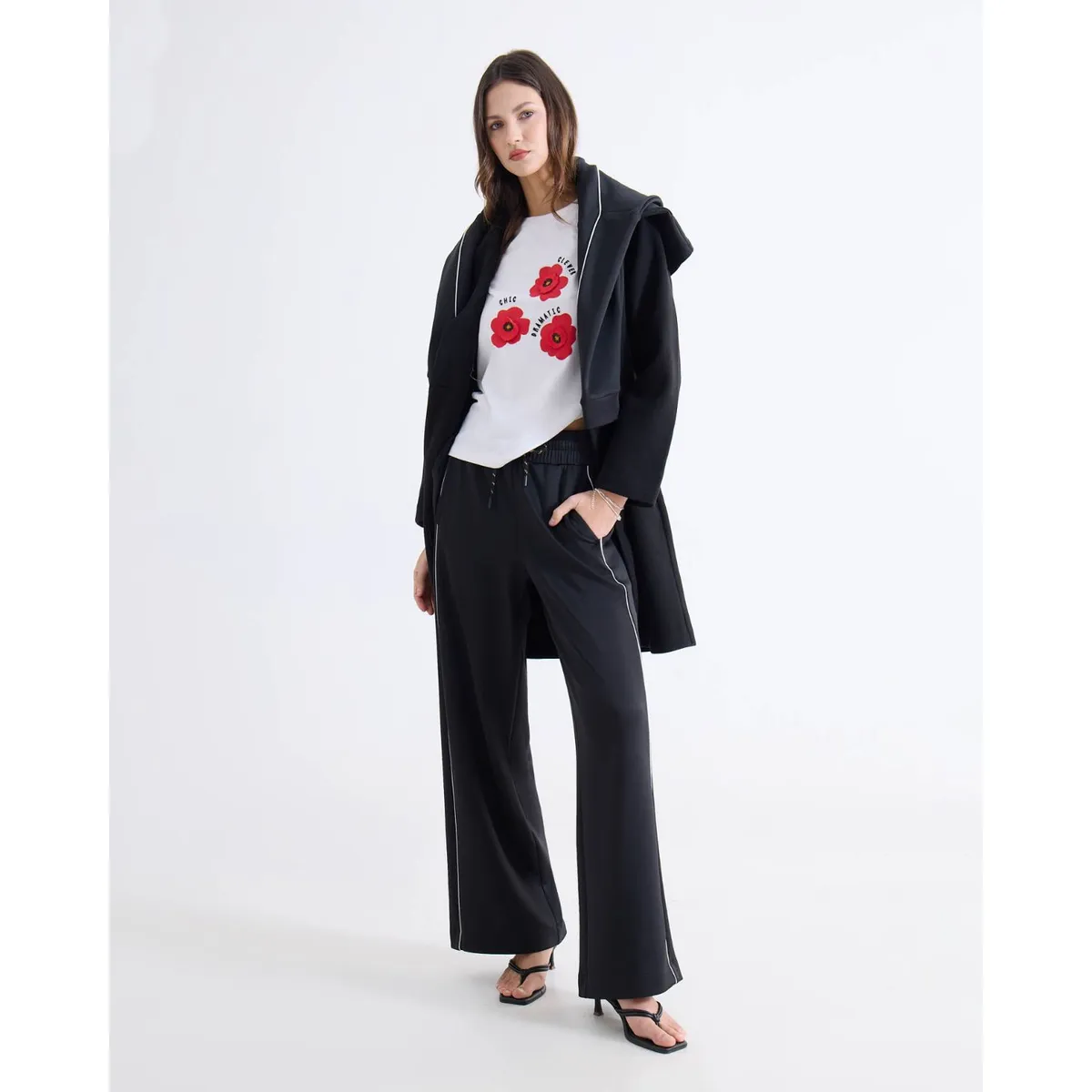 SEVEN SEVEN - Pantalón Wide Leg Deportivo  Para Mujer Negro Seven Seven
