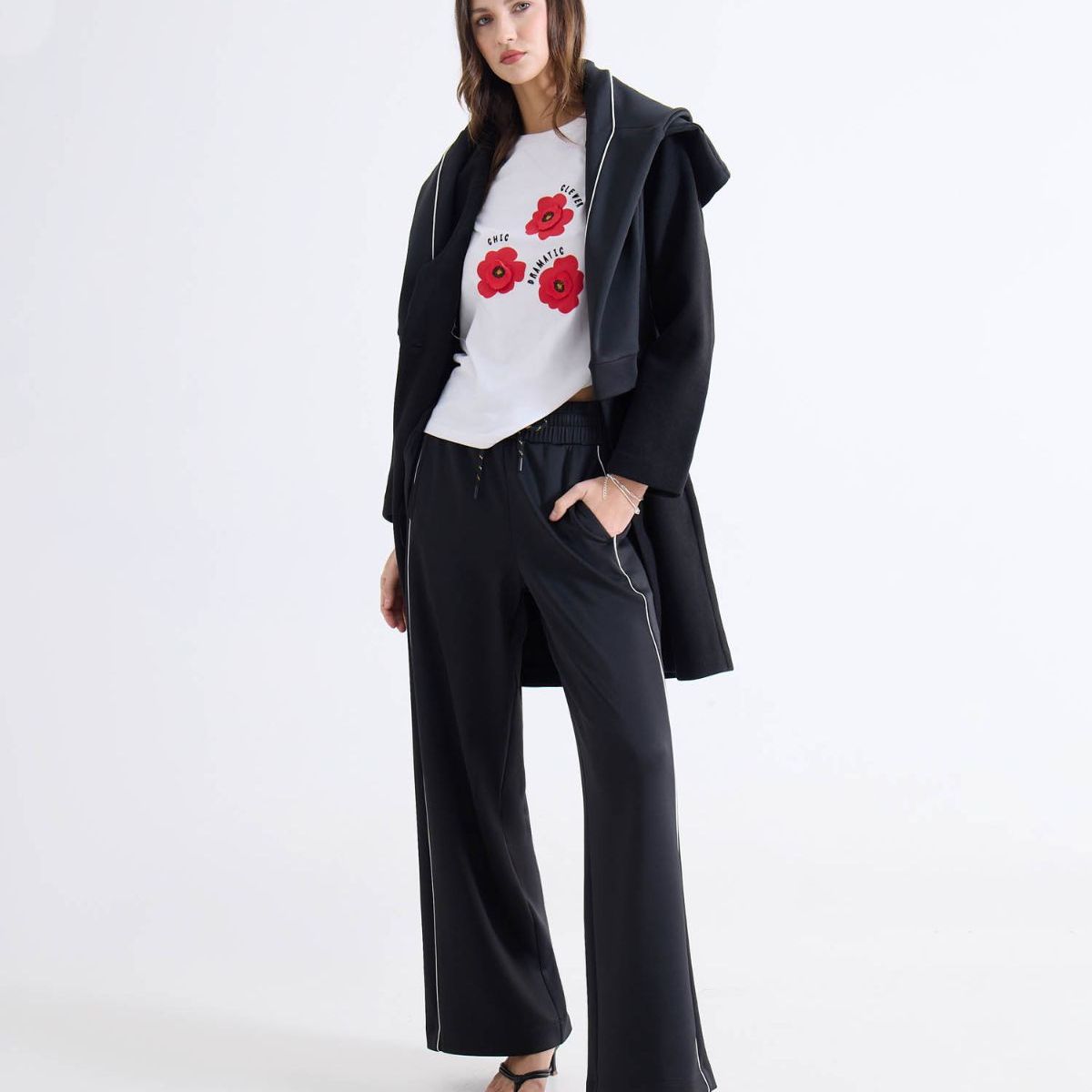 SEVEN SEVEN - Pantalón Wide Leg Deportivo  Para Mujer Negro Seven Seven