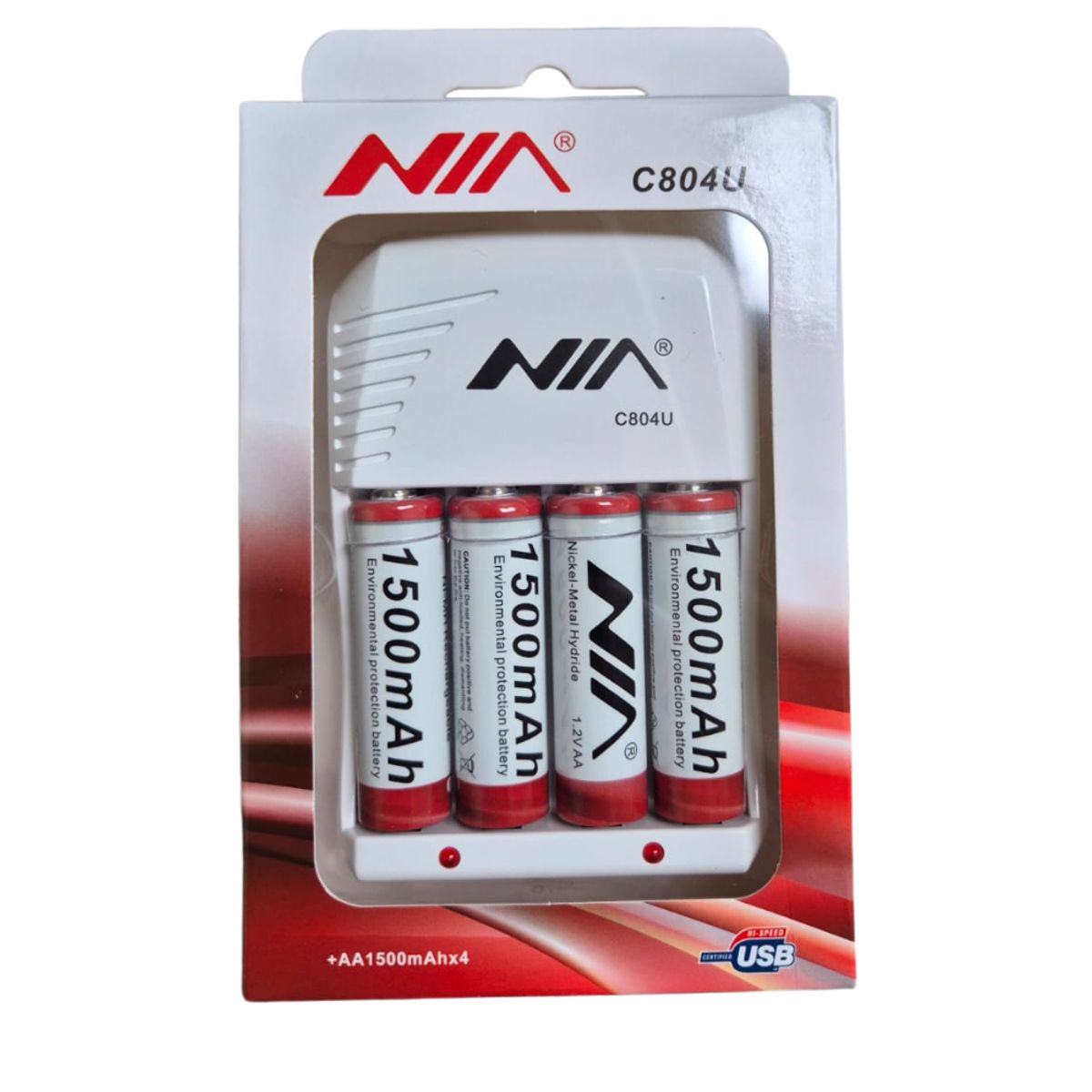 NIA - Cargador USB para Pilas AA AAA + 4 Pilas Recargables 1500mAh NIA