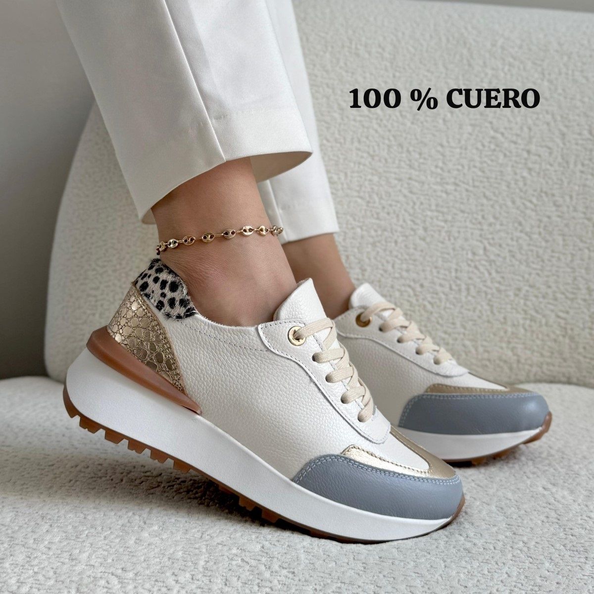 EVEGONZ - Tenis Blanco en Cuero para Mujer Calzado de Dama