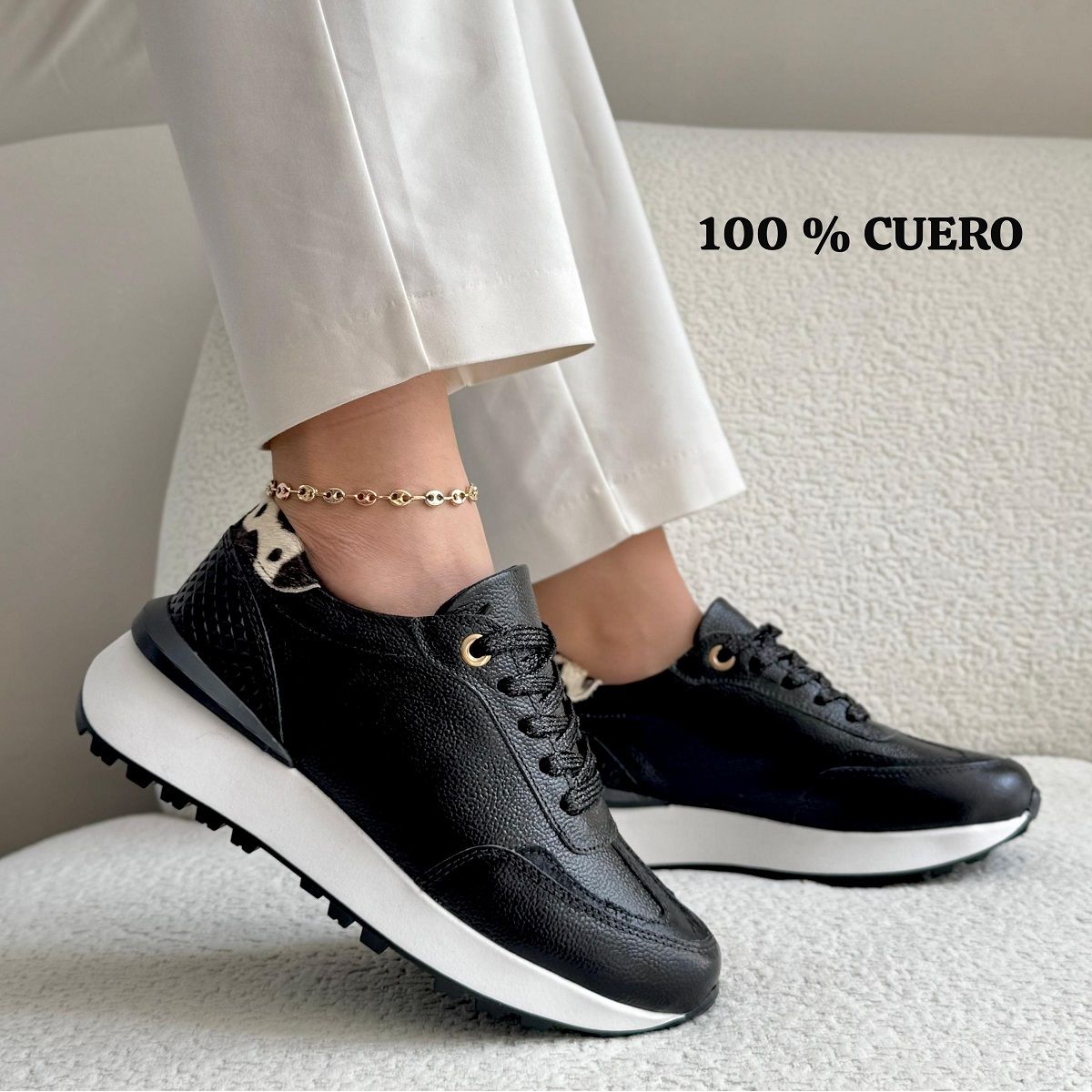 EVEGONZ - Tenis para Mujer Calzado en Cuero Negro para Dama