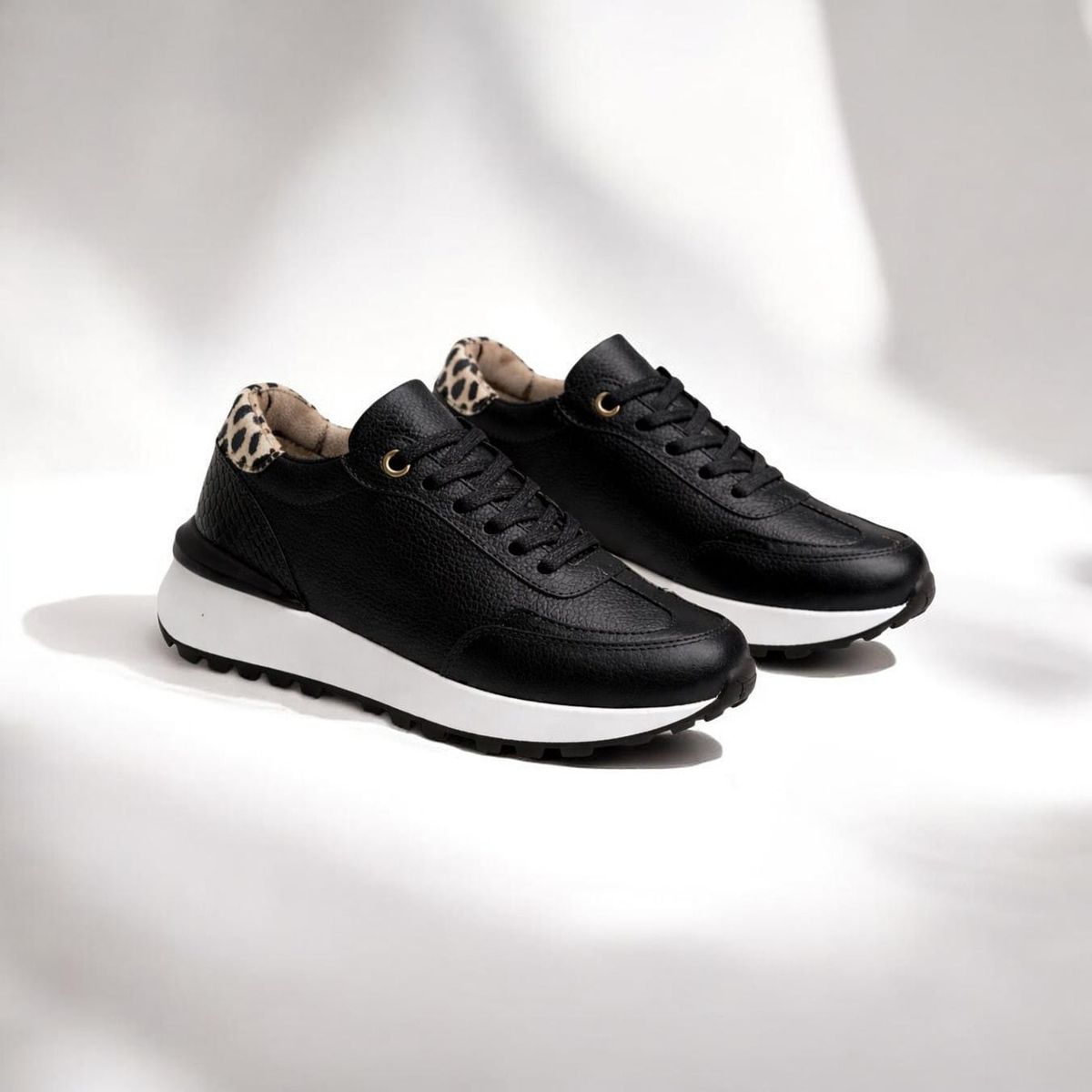 EVEGONZ - Tenis para Mujer Calzado en Cuero Negro para Dama