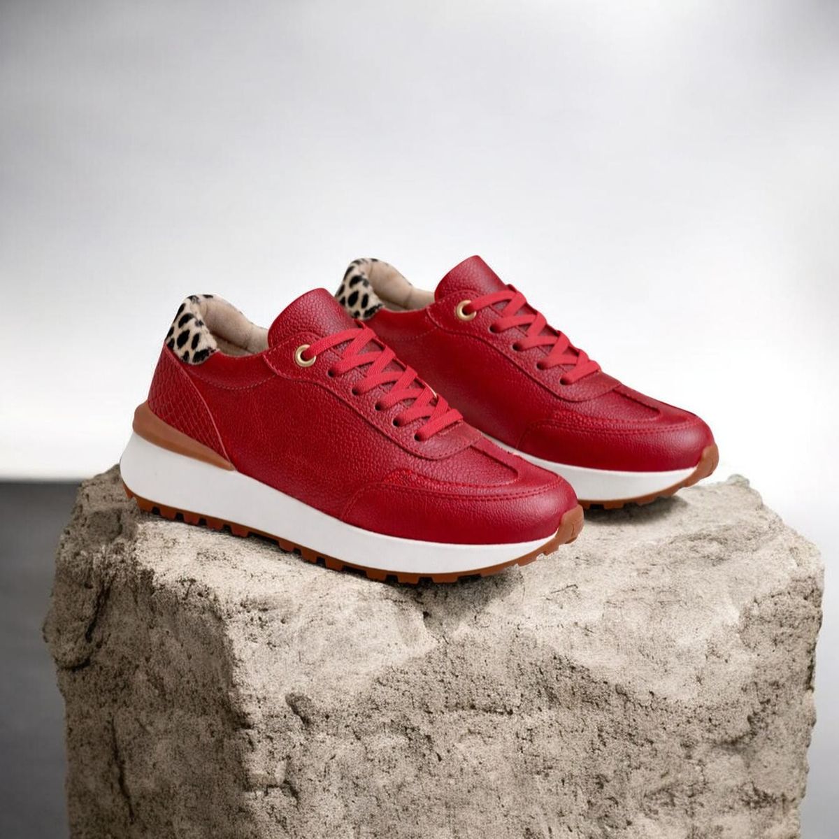 EVEGONZ - Tenis de Mujer en Cuero Rojo Tenis Rojo para Dama