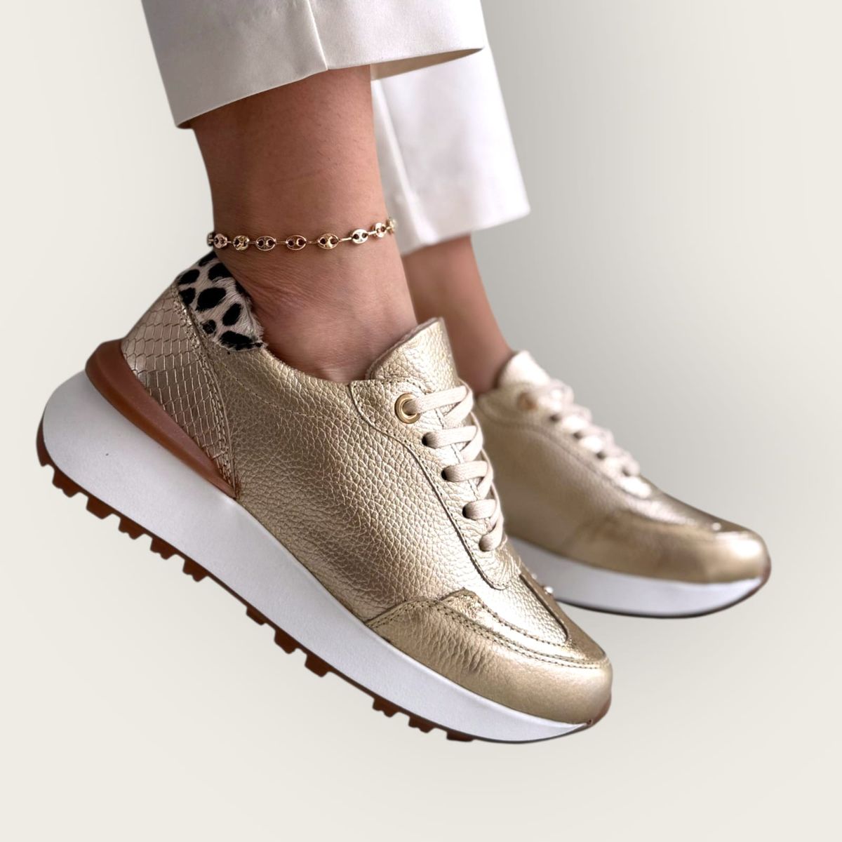 EVEGONZ - Zapatillas Deportivas en Cuero Para Mujer Tenis Dorados Comodos