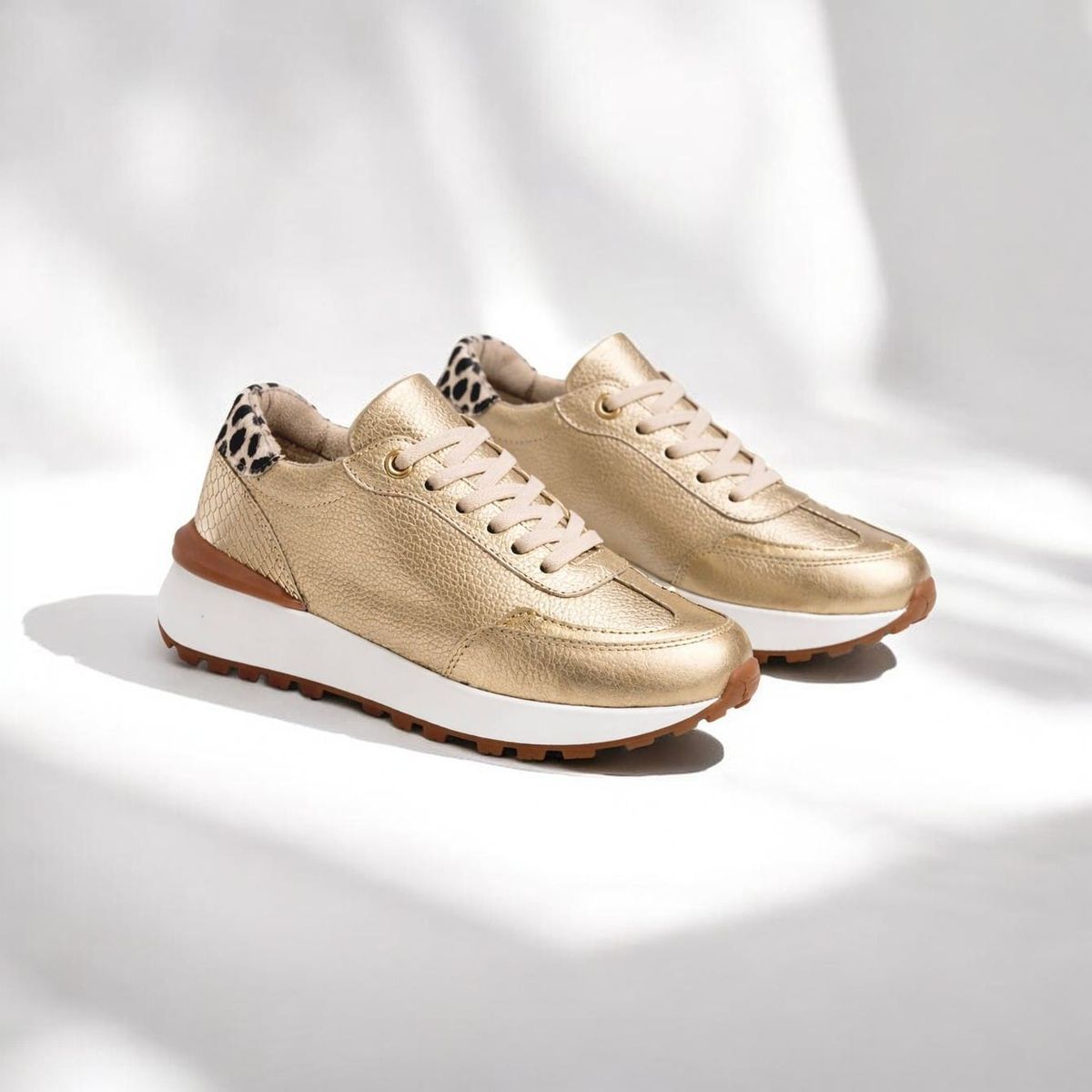 EVEGONZ - Zapatillas Deportivas en Cuero Para Mujer Tenis Dorados Comodos