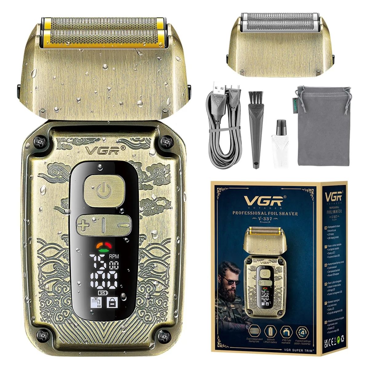 VGR - Afeitadora Eléctrica Trimmer Vgr V-337 Metal 7500 Rpm Ipx6 Color Dorado