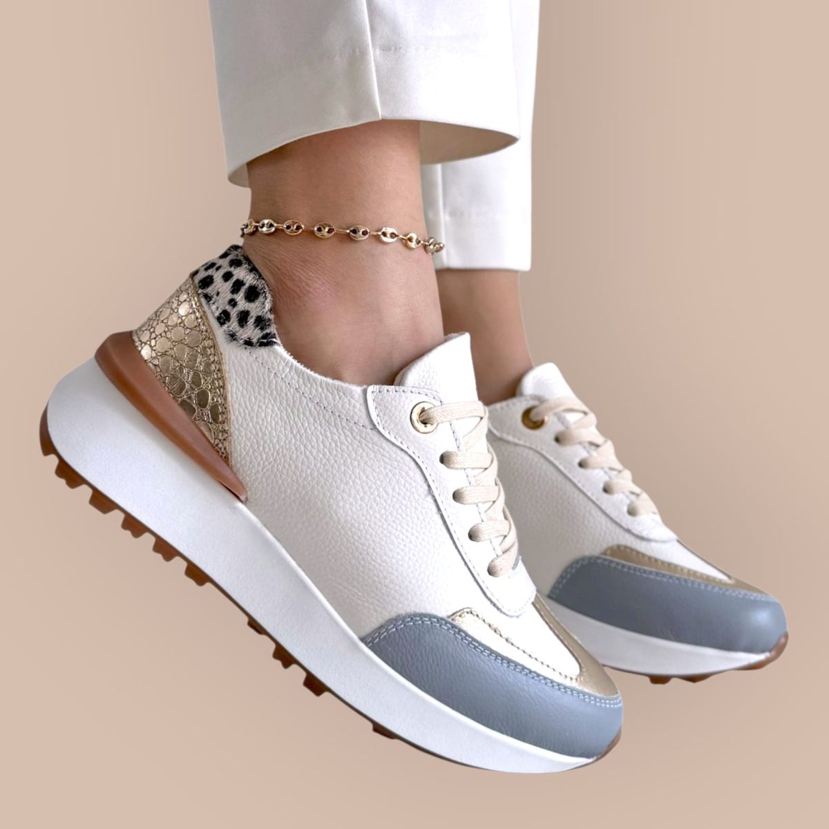 EVEGONZ - Zapatos Deportivos de Mujer en Cuero Tenis Cómodos