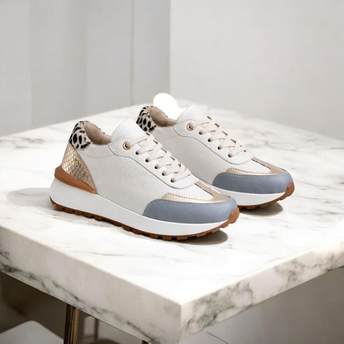EVEGONZ - Zapatos Deportivos de Mujer en Cuero Tenis Cómodos
