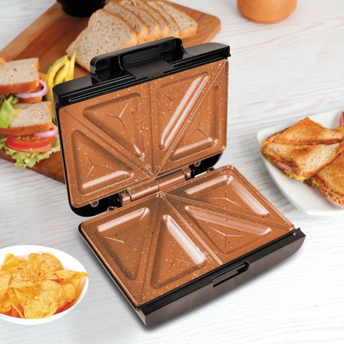 HOME ELEMENTS - Sanduchera Negro Platos 2 Puestos Cobre 