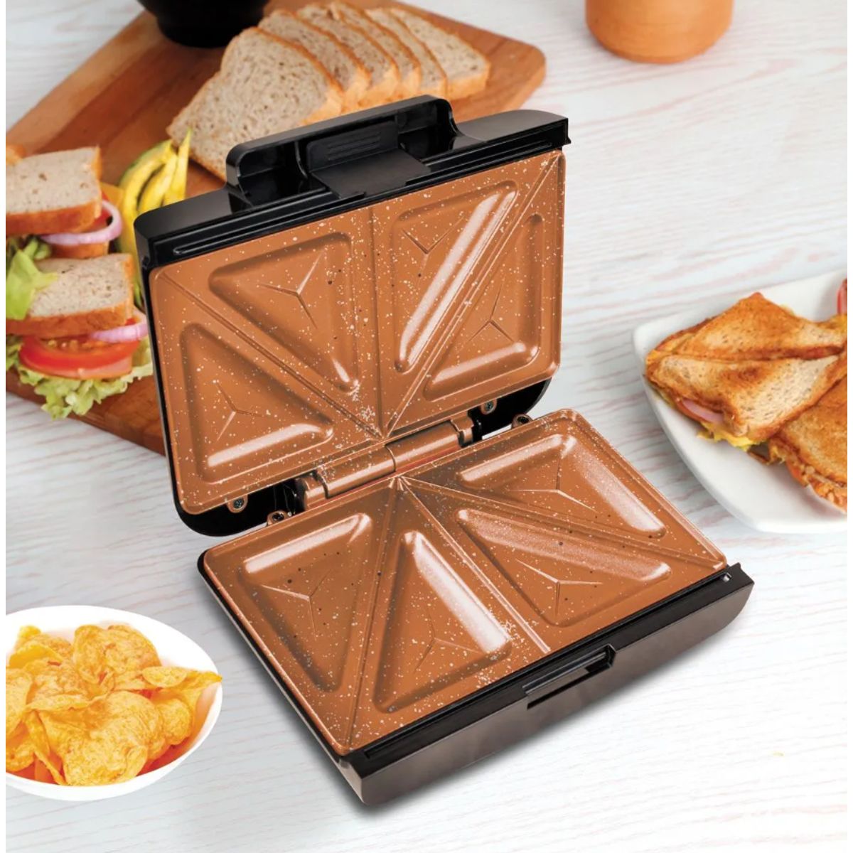 HOME ELEMENTS - Sanduchera Negro Platos 2 Puestos Cobre 