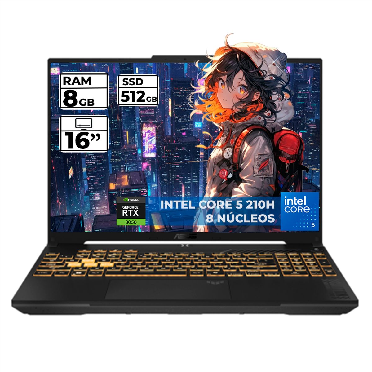 ASUS - PORTATIL GAMER ASUS TUF INTEL CORE I5 210-H RTX 3050 8GB RAM 512GB SSD FHD 144HZ