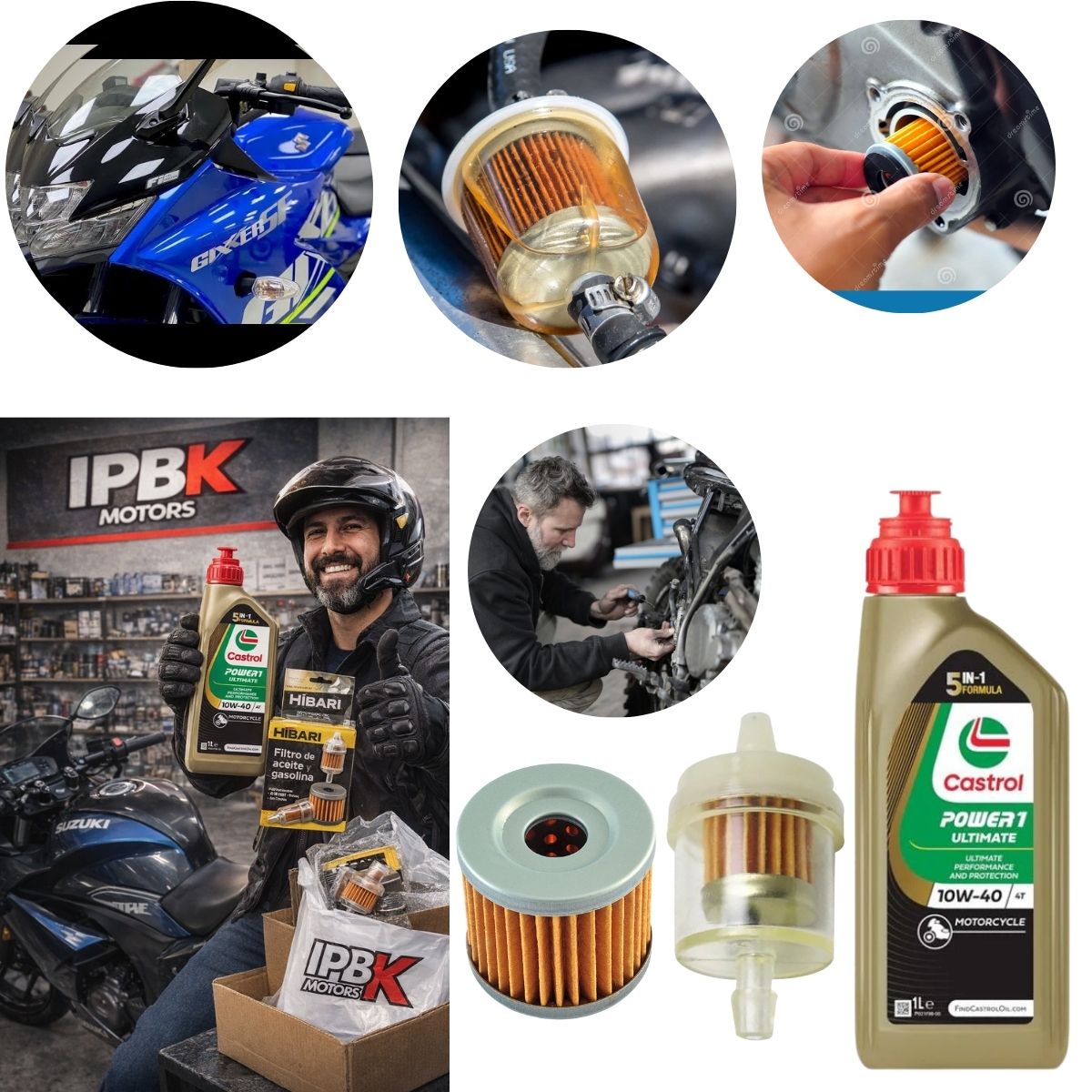 GENERICO - Kit Aceite castrol gixxer + filtros gasolina + aceite hibari moto mantenimiento
