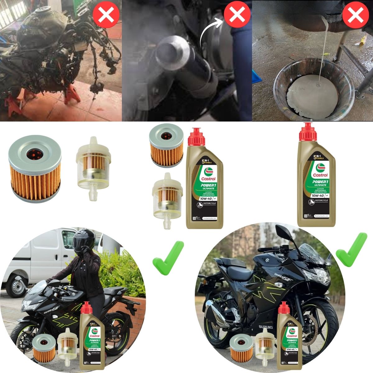 GENERICO - Kit Aceite castrol gixxer + filtros gasolina + aceite hibari moto mantenimiento