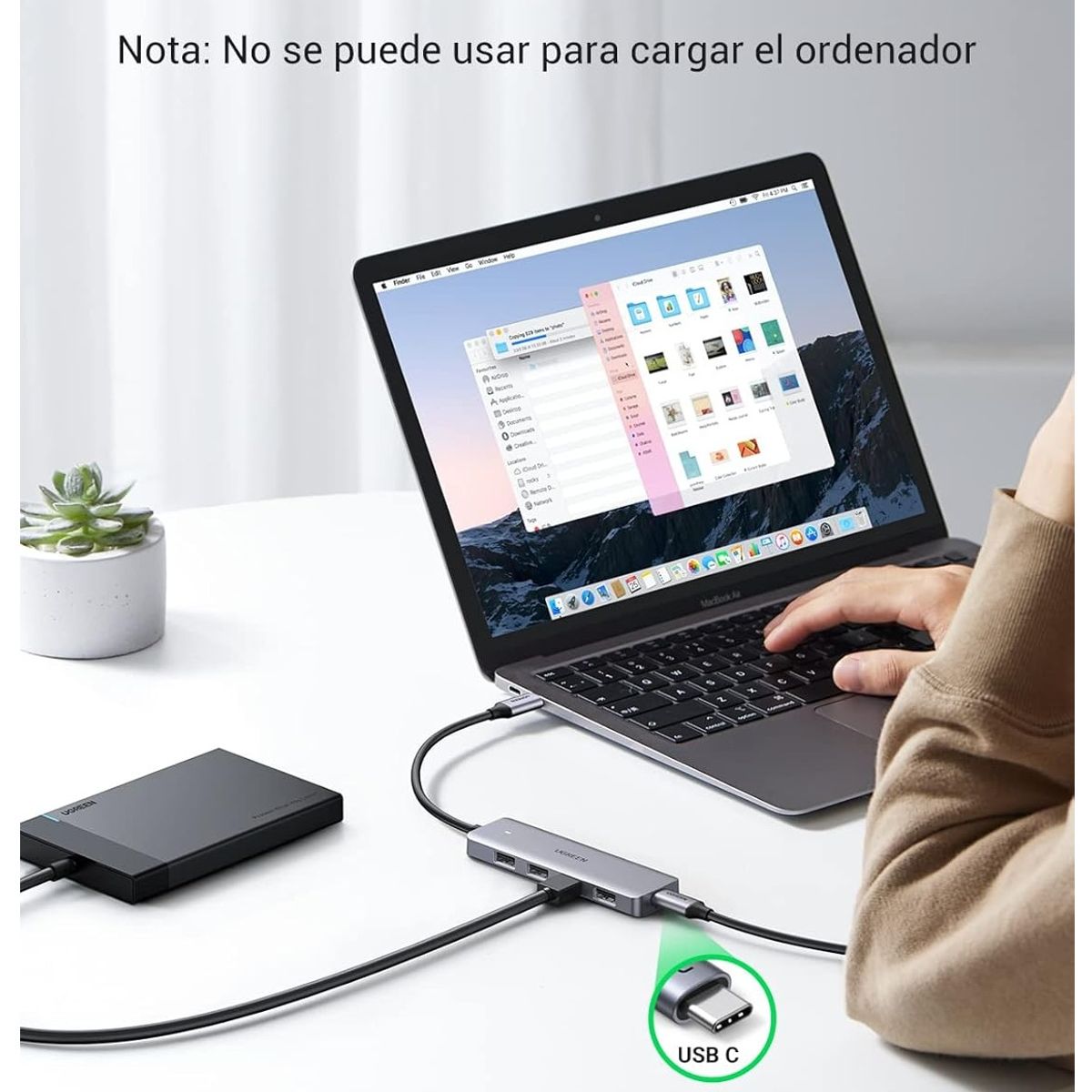 UGREEN - Adaptador Hub 4 En 1 USB-C A 4 Puertos USB 3.0 Datos 5 Gbps con Puerto DC 5V Función OTG