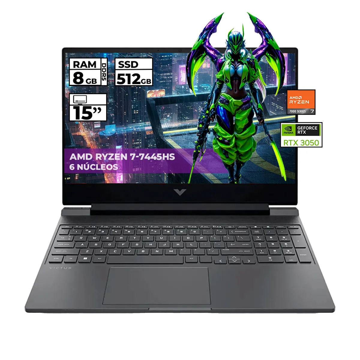 HP - PORTATIL GAMER HP VICTUS RYZEN 7-7445HS RTX 3050 8GB 512GB SSD FHD 15.6''