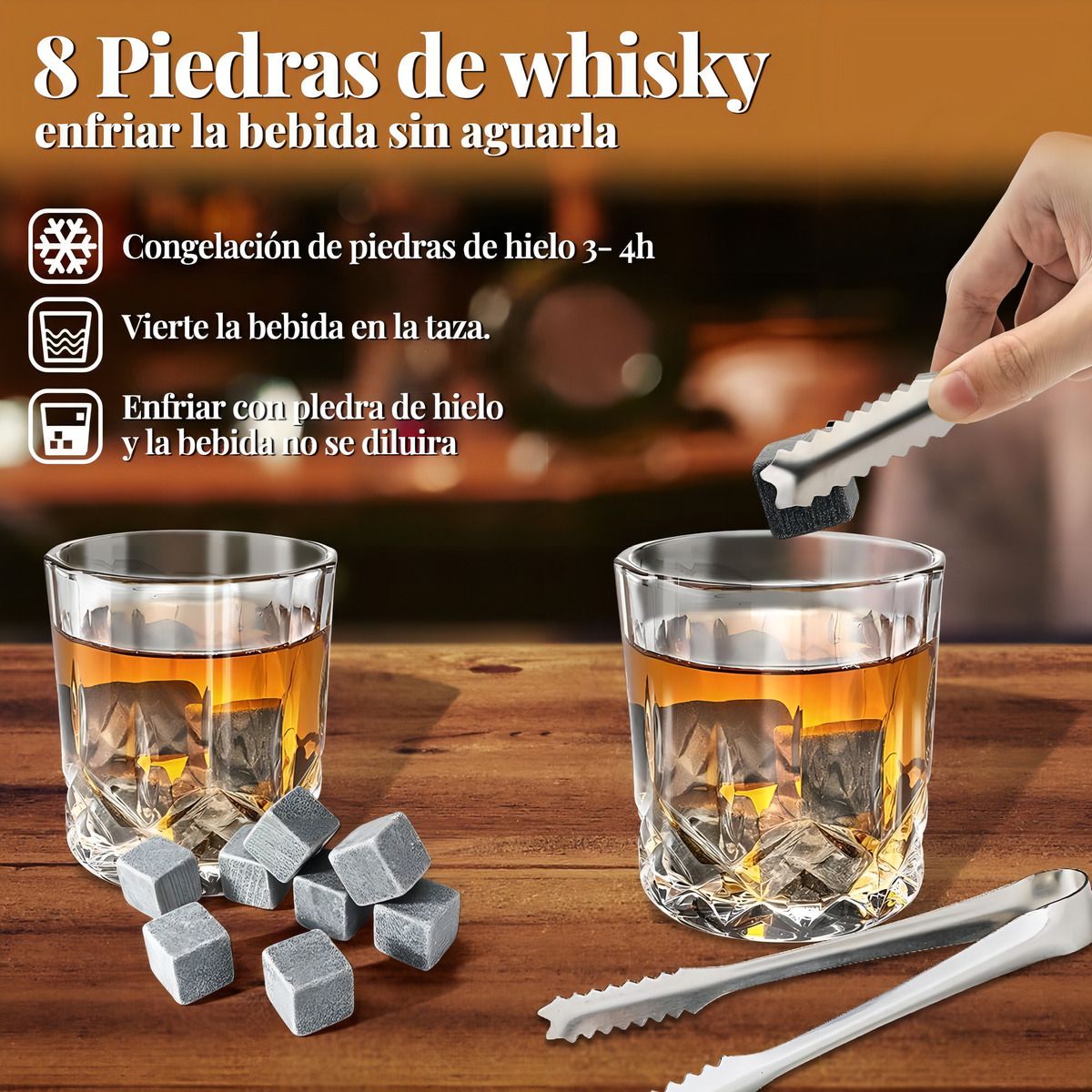 ORIGINAL HEALTH - SET DE WHISKY 15 PIEZAS REGALO PARA HOMBRES CON VASOS + PIEDRAS + ESTUCHE + PINZAS