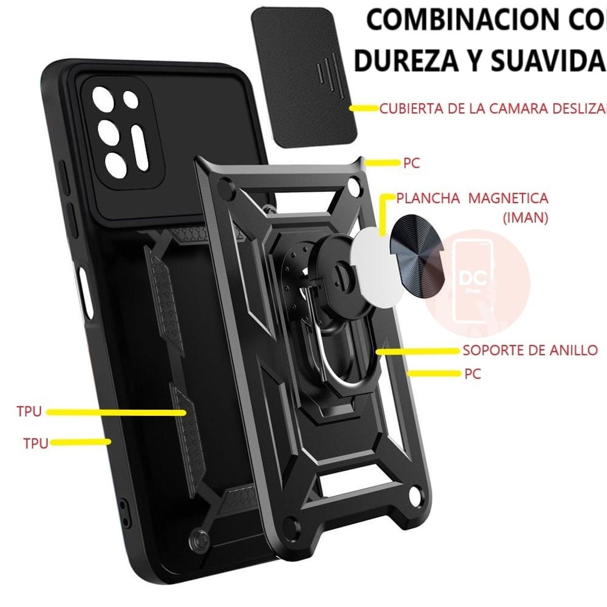 GENERICO - Funda Case Protector Slider Compatible Xiaomi Note 15 Pro 5G Negro