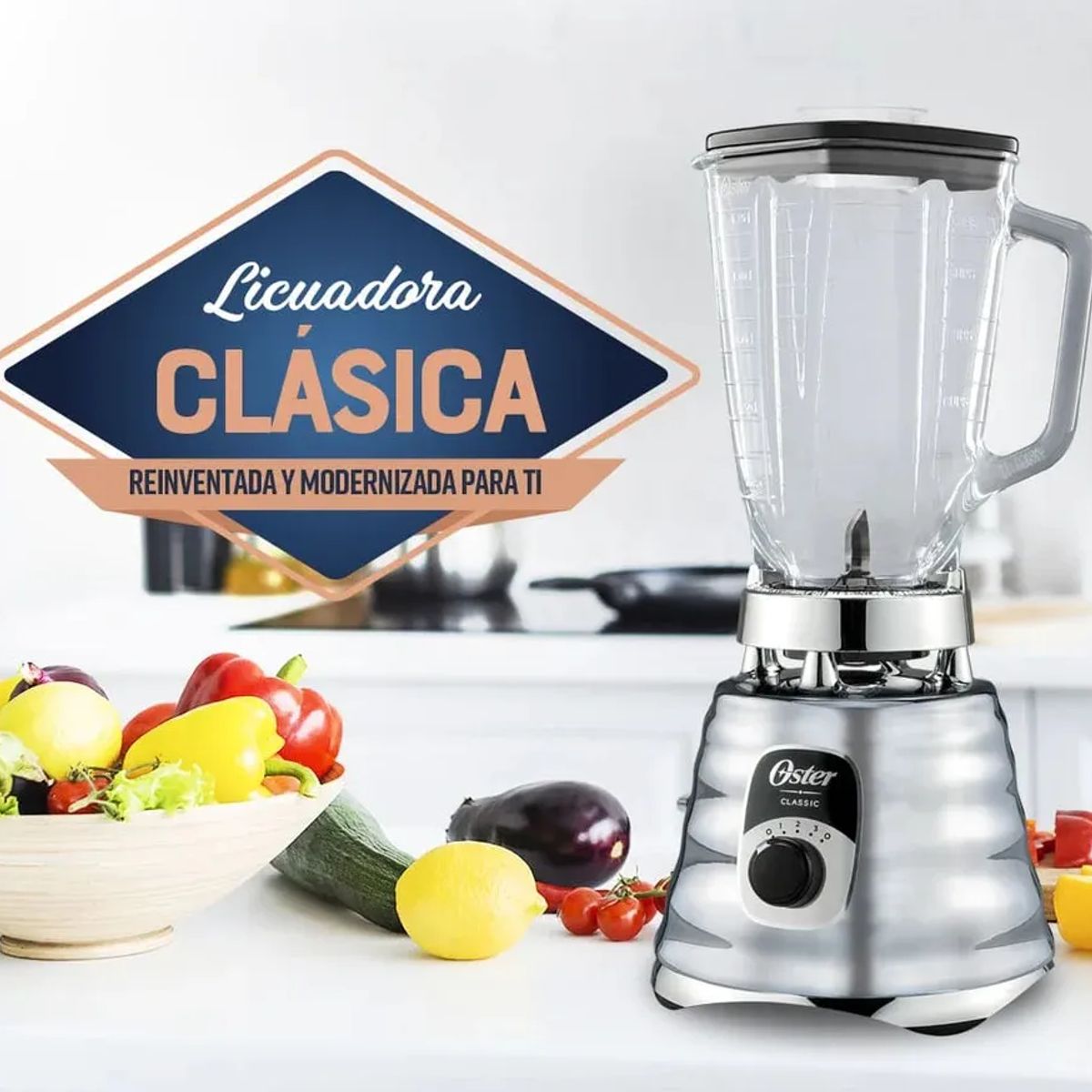 OSTER - Licuadora Oster Clasica Osterizer Base Cromada Vaso Plastico