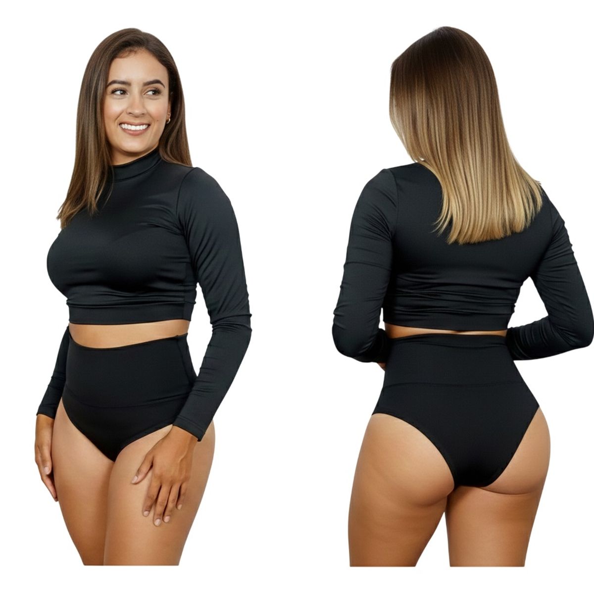 GENERICO - Traje de Baño Blusa Manga Larga y Panty Control de Abdomen