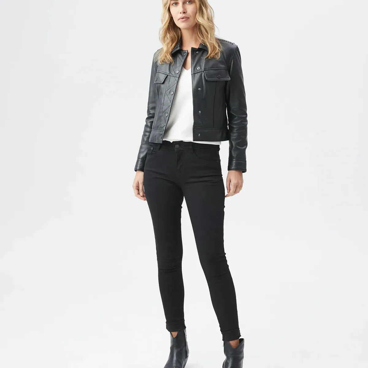 CHEVIGNON - Chevignon Jean Negro para Mujer Bota Skinny Tiro Alto