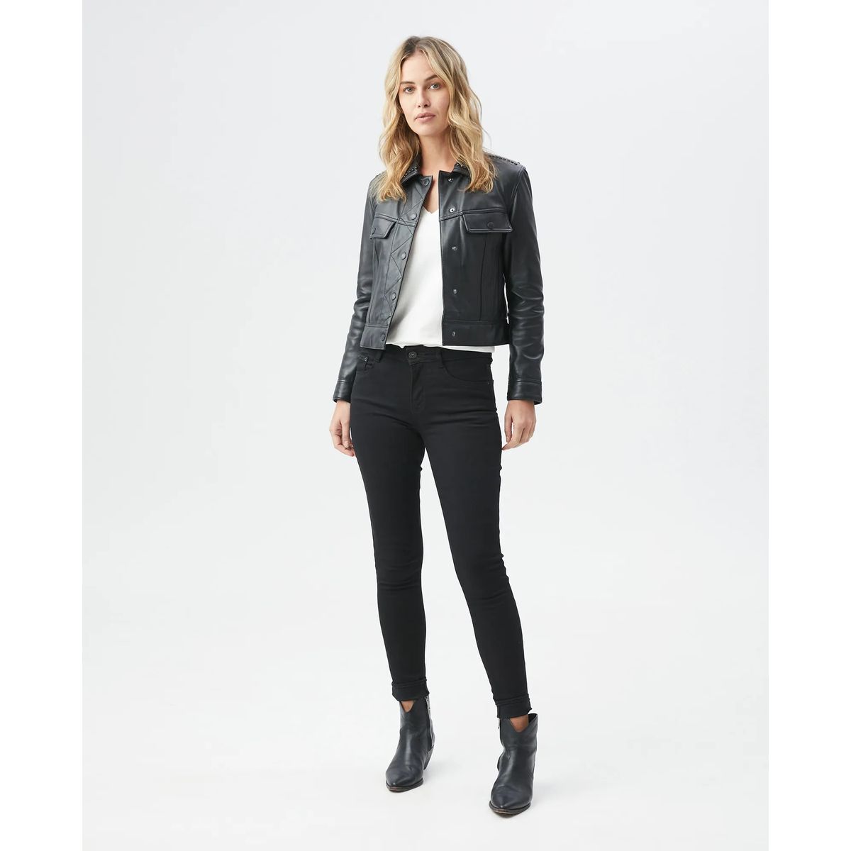 CHEVIGNON - Chevignon Jean Negro para Mujer Bota Skinny Tiro Alto