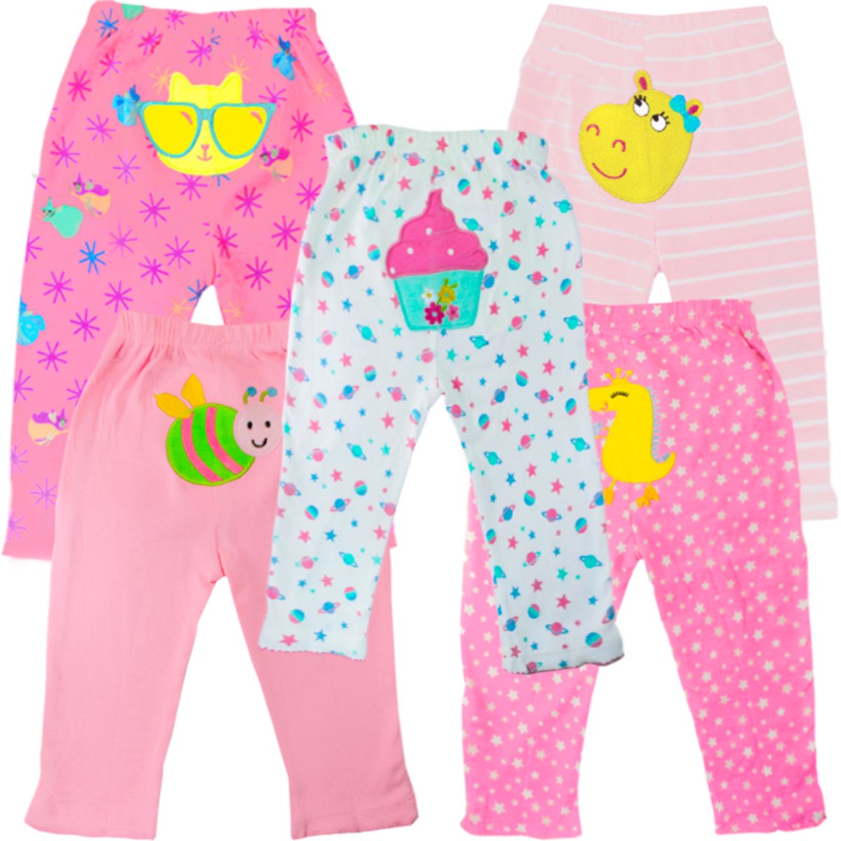 BABY KDS - Set x5 pantalones para bebe niña glotoncitos -  multicolor.