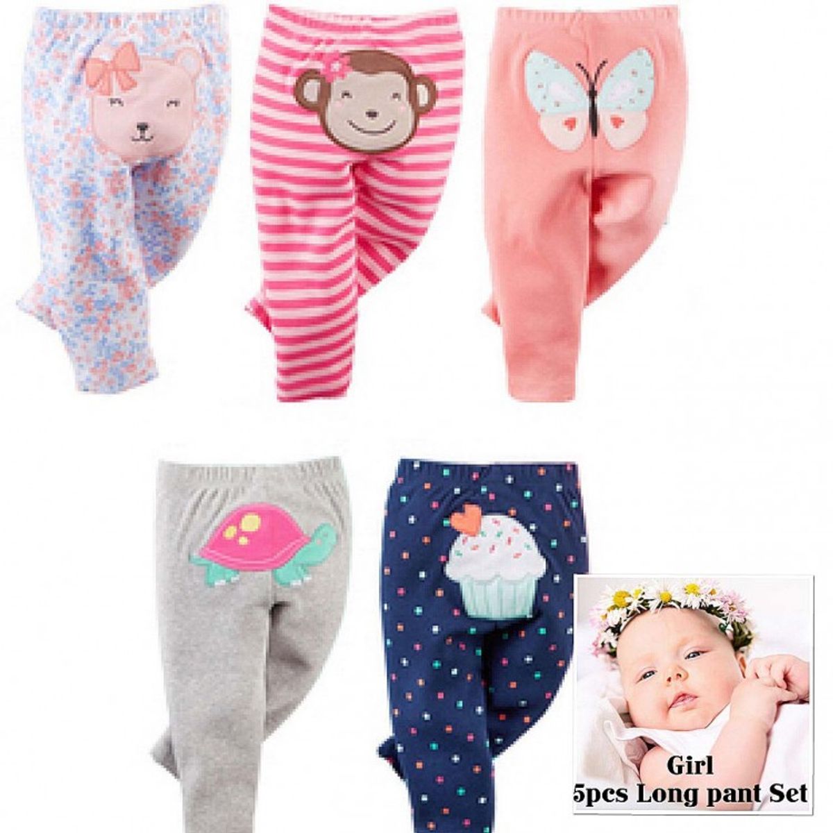 BABY KDS - Set x5 pantalones para bebe niña glotoncitos -  multicolor.