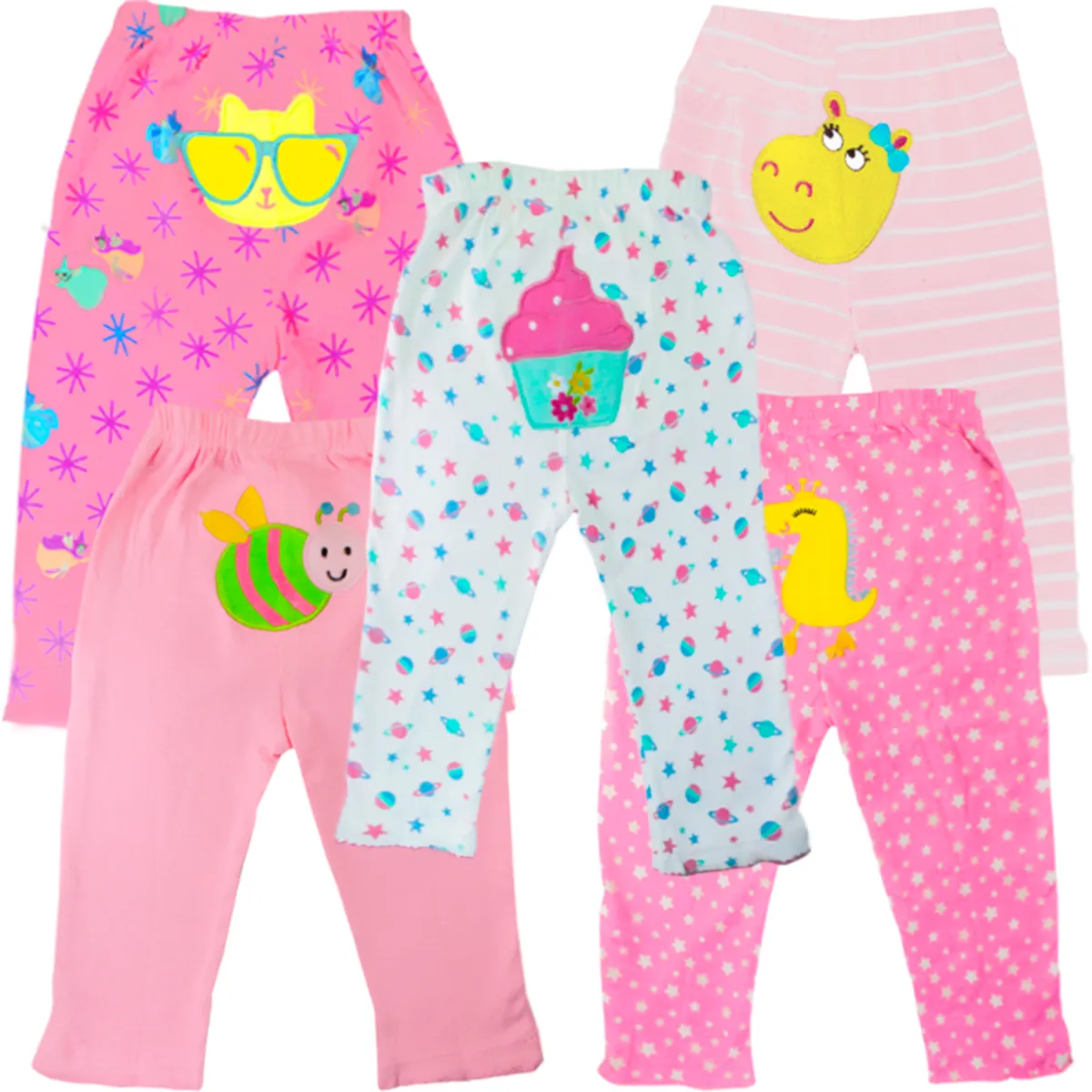 BABY KDS - Set x5 pantalones para bebe niña glotoncitos -  multicolor.