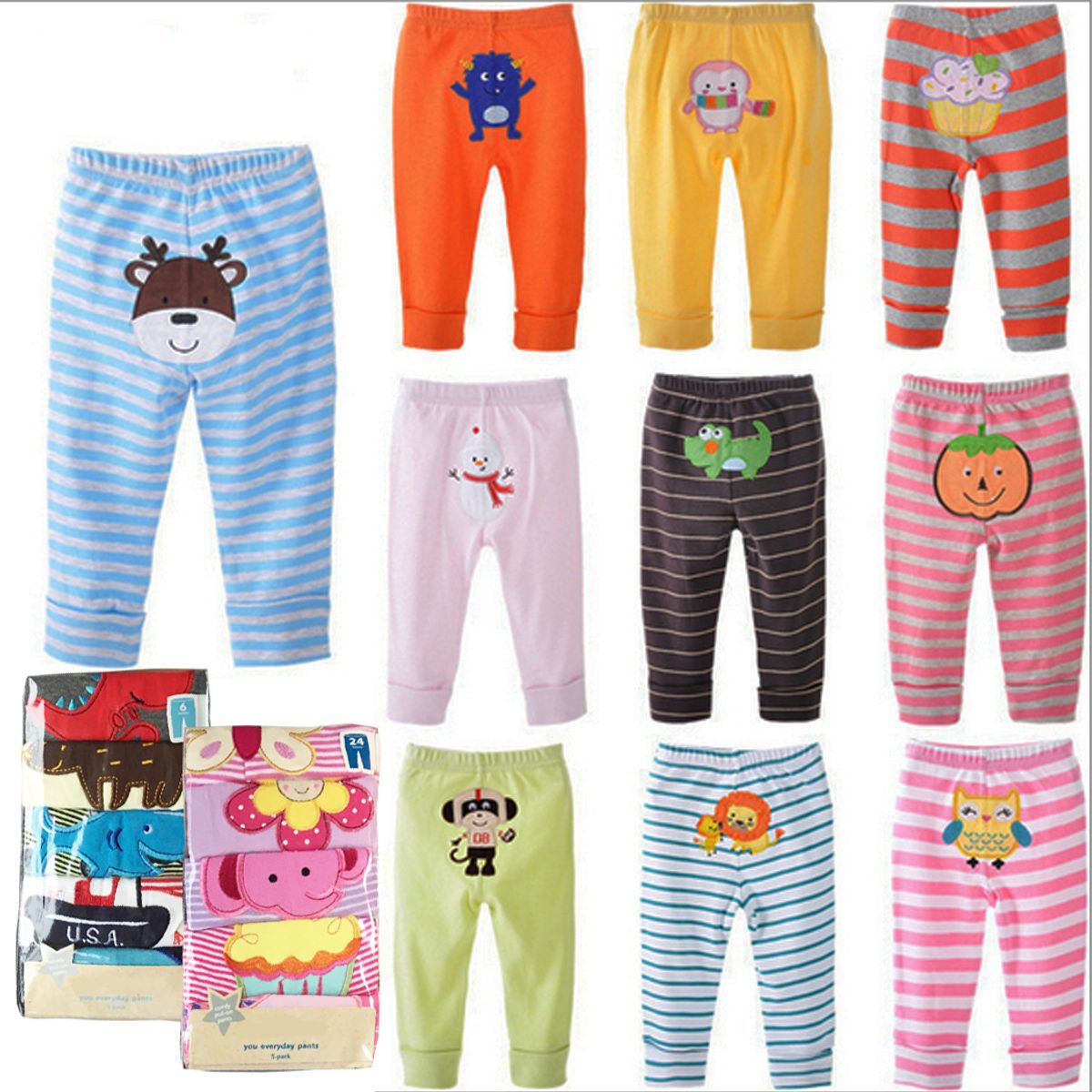 BABY KDS - Set x5 pantalones para bebe niño glotoncitos -  multicolor.