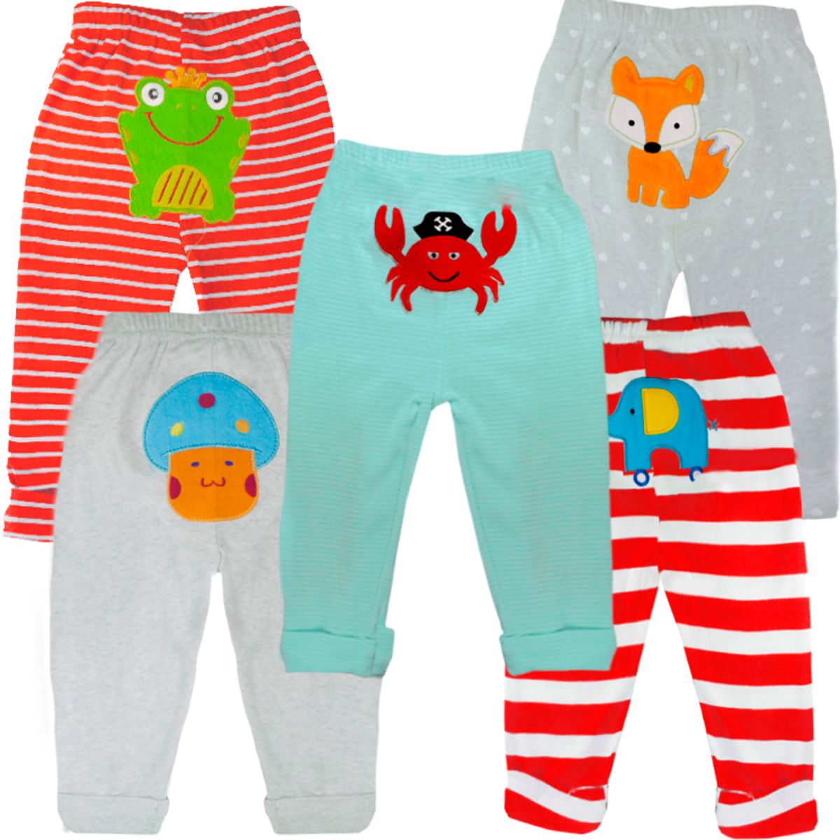 BABY KDS - Set x5 pantalones para bebe niño glotoncitos -  multicolor.